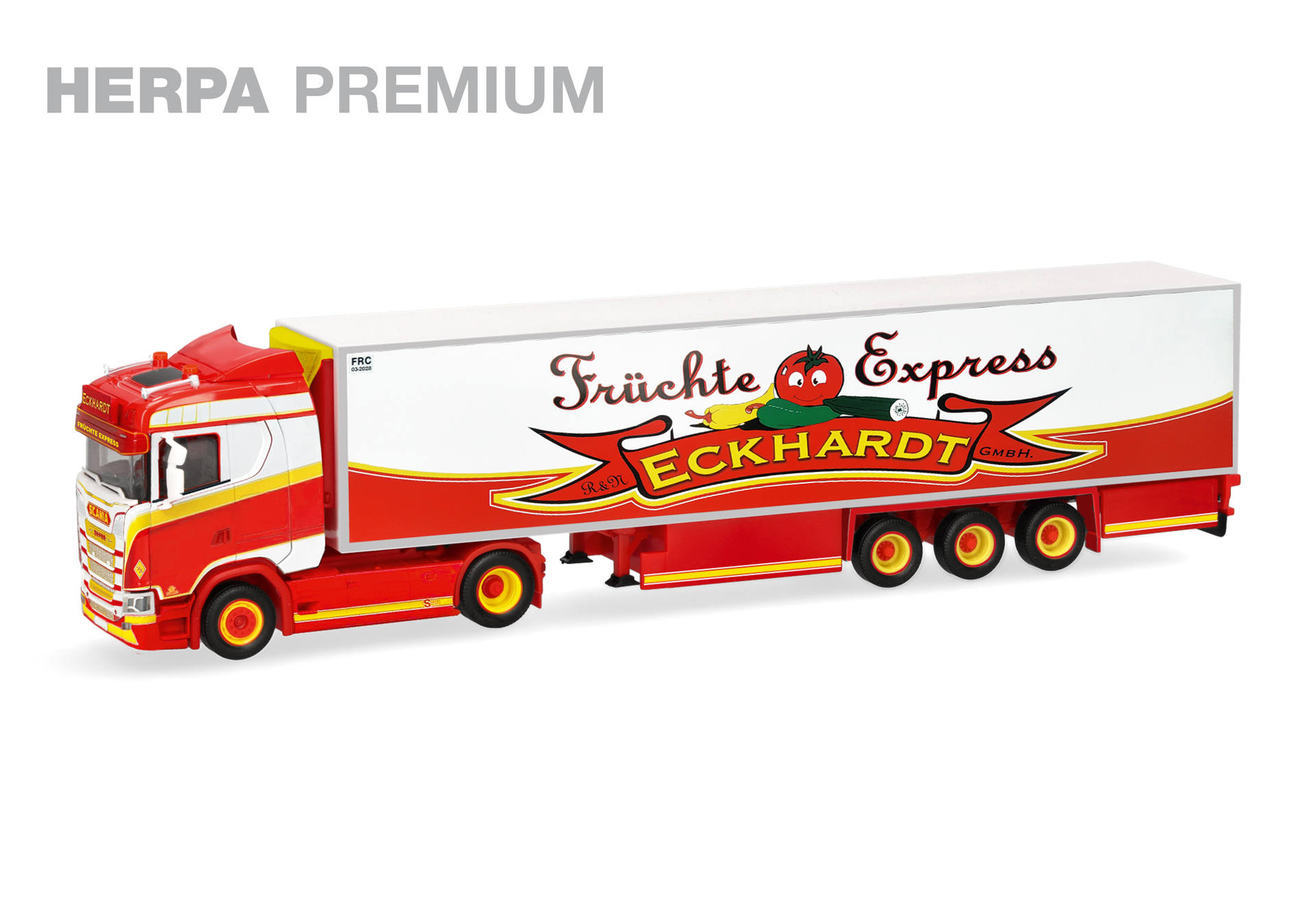 Herpa Premium: Scania CS 20 high roof refrigerates box semitrailer "Früchte Eckhardt", Austria