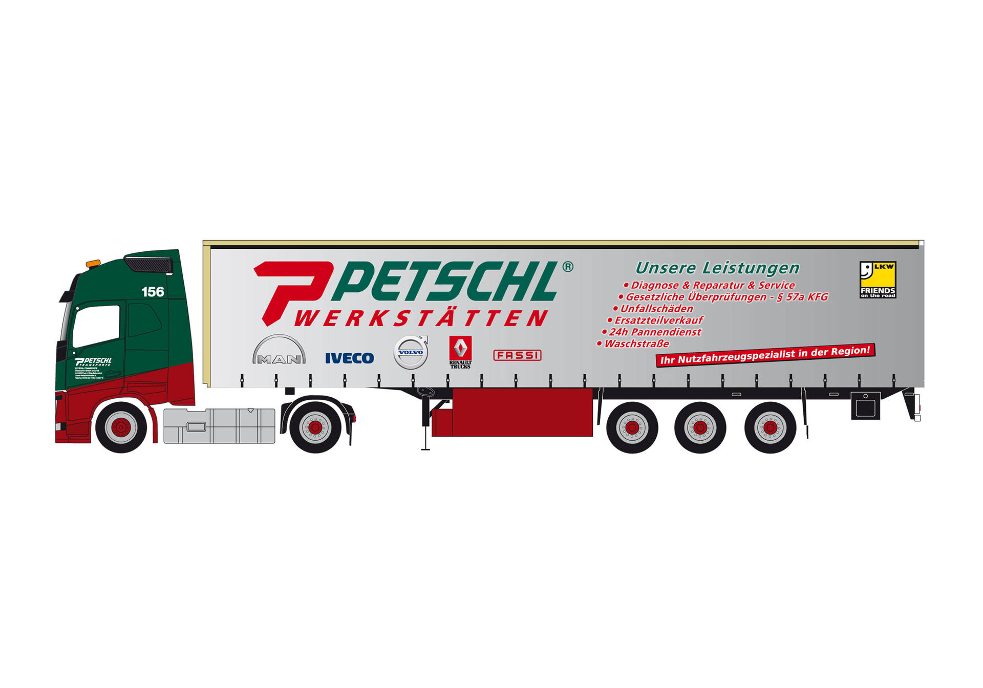 Volvo FH16 GL XL Gardinenplanen-Sattelzug "Petschl Werkstätten"
