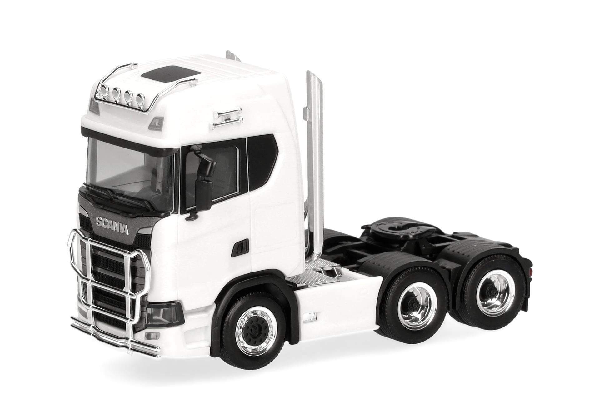 Scania CS 20 high roof rigid tractor with lamp bar and protection bar 3axles, white