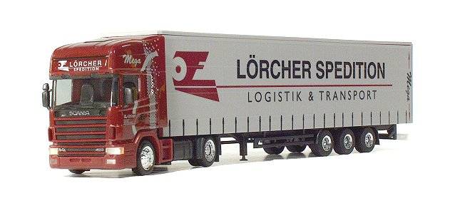 Scania 124 jumbo curtain canvas semi truck "Loercher"