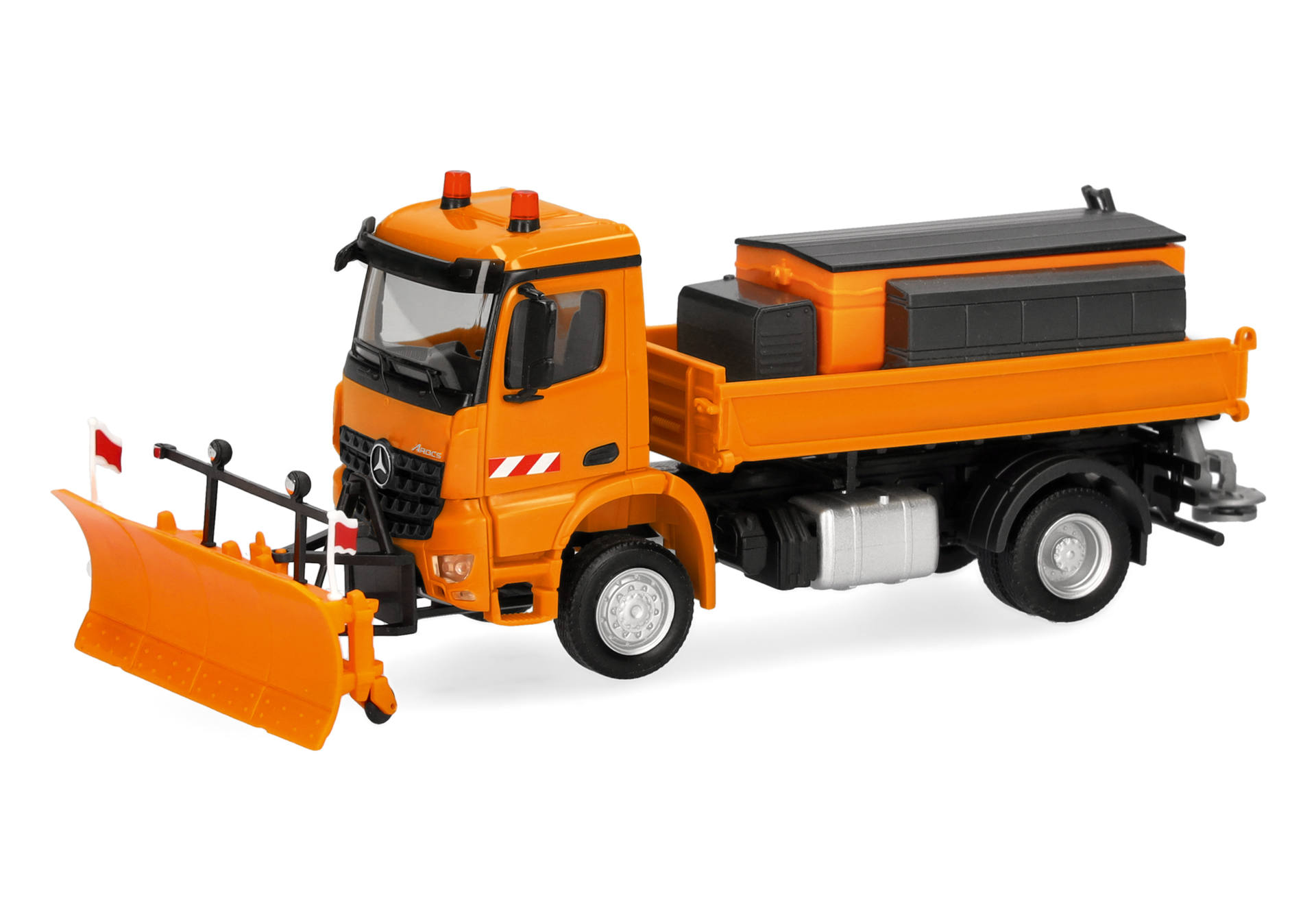 Mercedes-Benz Arocs S 18 three-way -dumper truck 2axles with snow plow, municipal orange