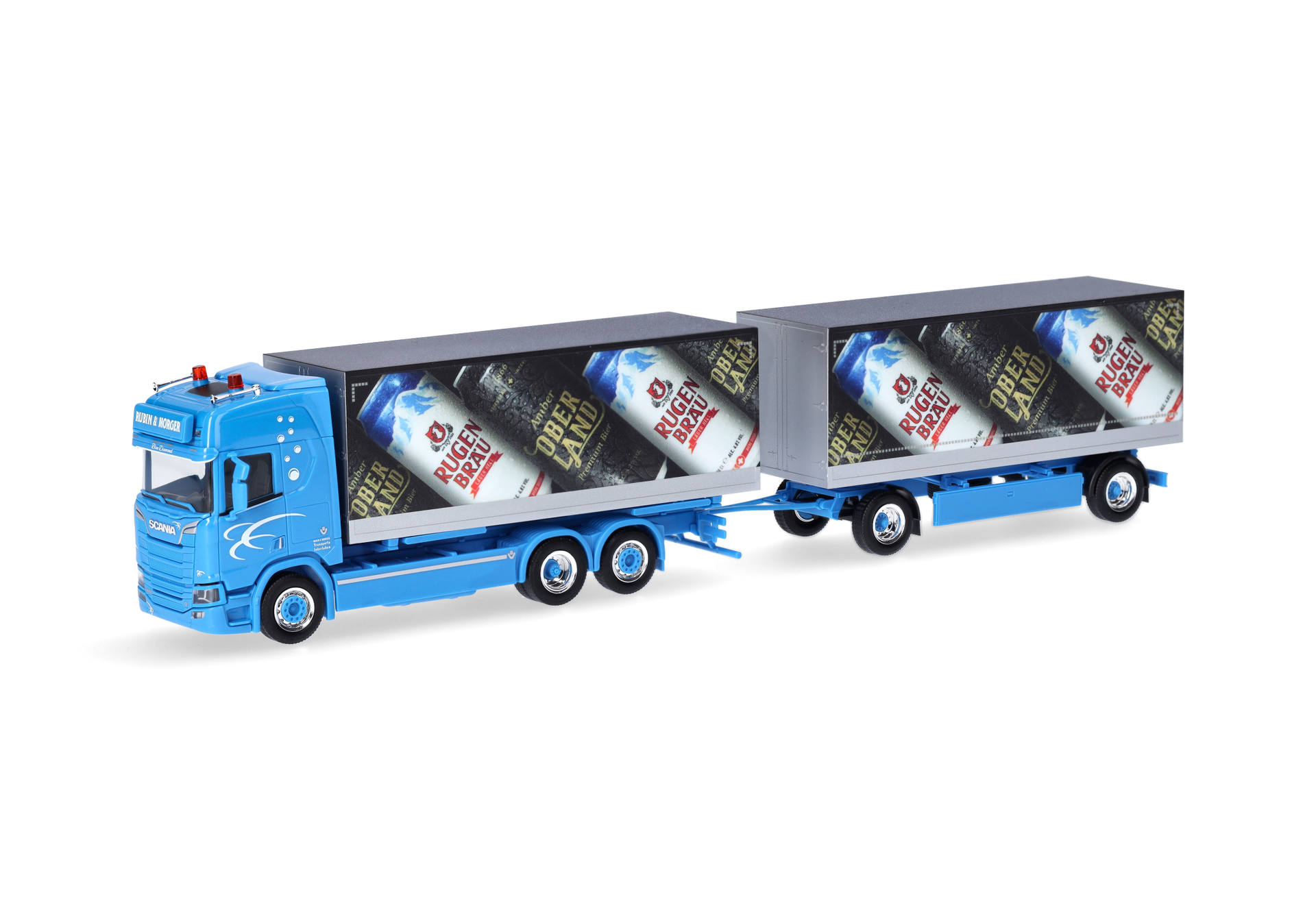 Scania CR 20 HD flatbed tarpaulin trailer truck "Rubin & Morger/Rugenbräu" (Swiss)