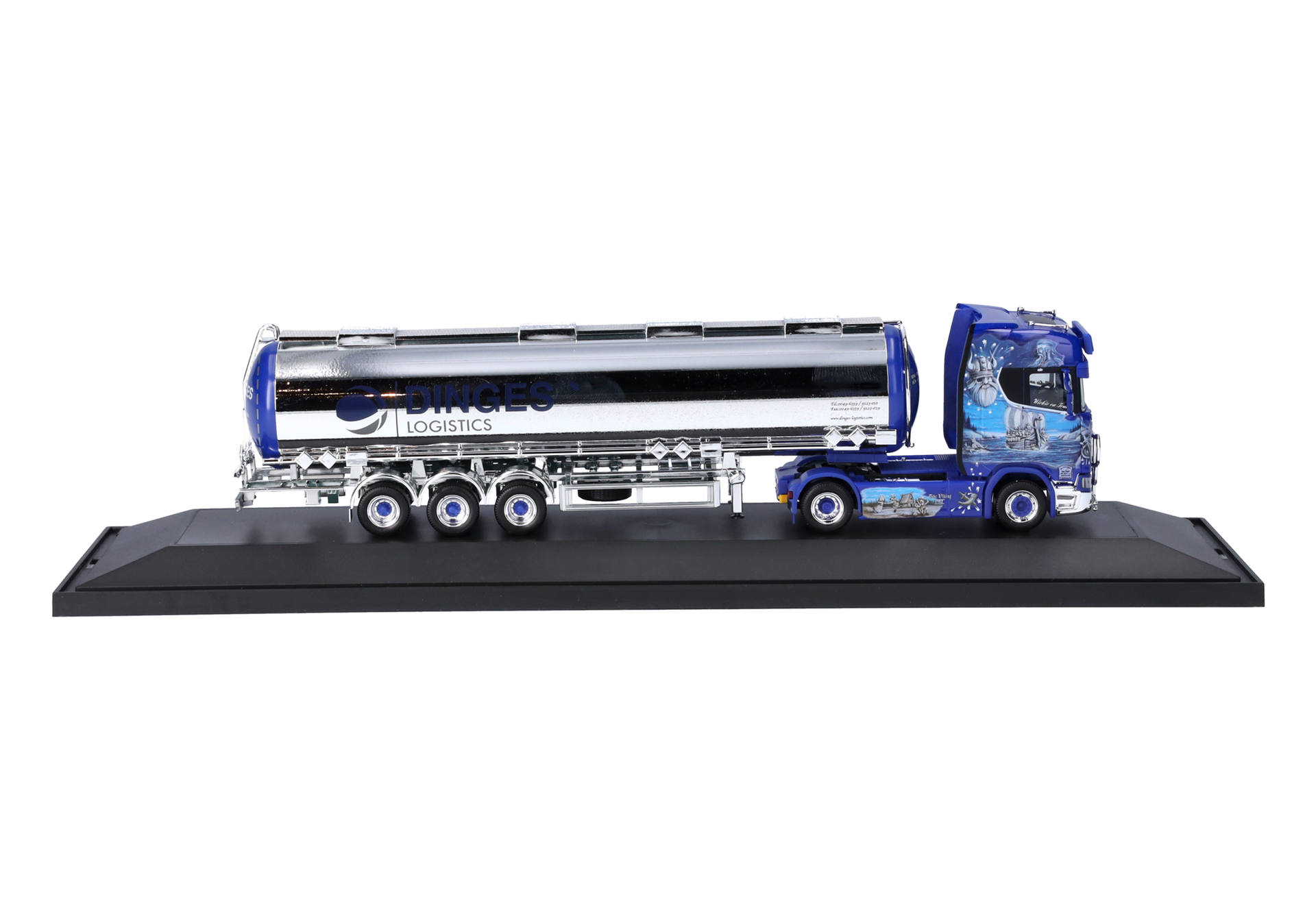 Lastwagen, Sattelzug, Tankauflieger, Metallisch blau, Lkw-Modell