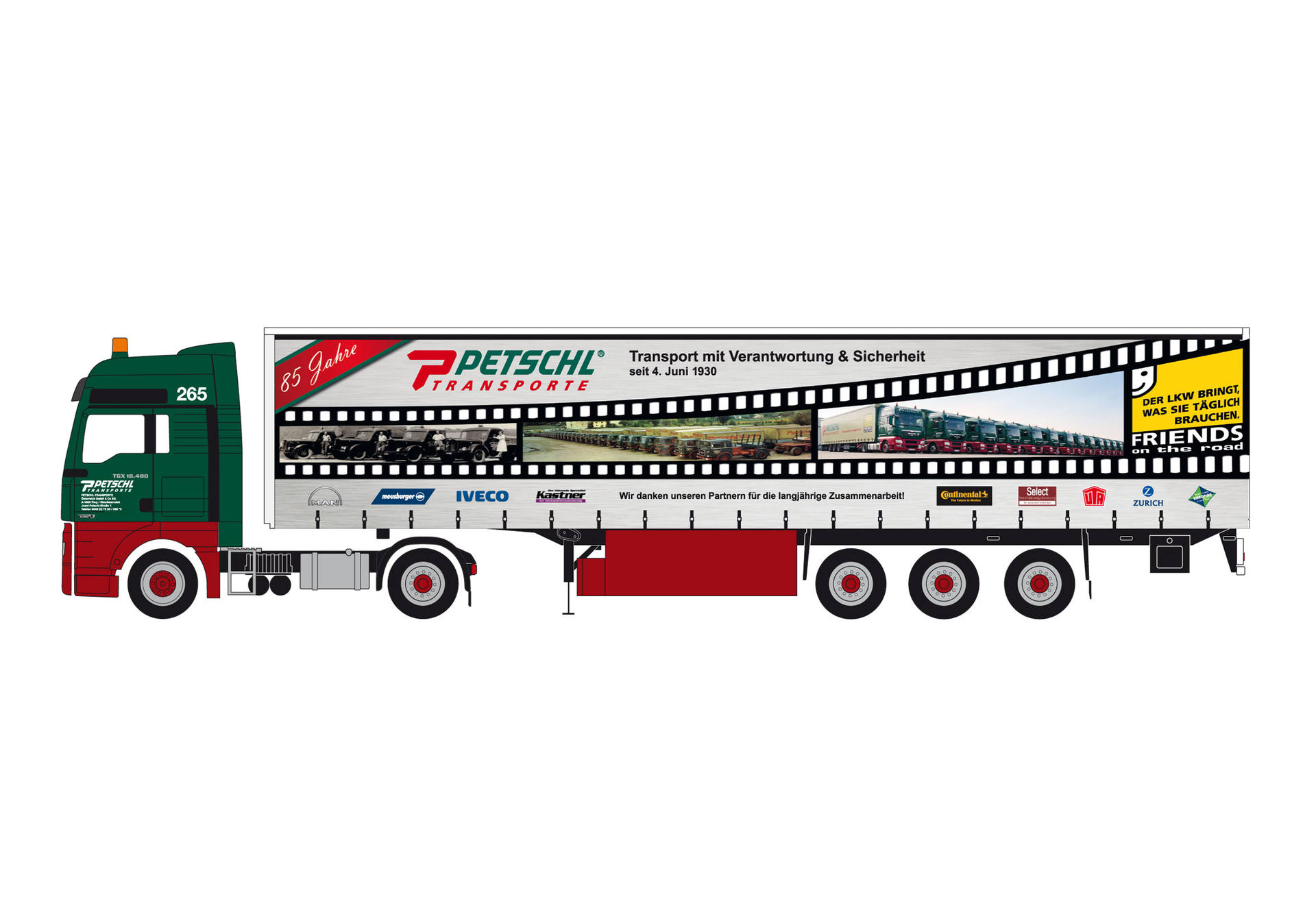 MAN TGX XXL curtain canvas semitrailer "Petschl Jubiläum"