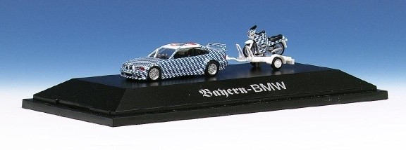 BMW M3 GTR with trailer and 1 motorcycle