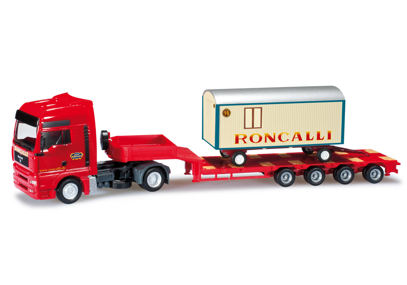 MAN TGA XXL Semitieflade-Sattelzug mit Circuswagen "Circus Roncalli"