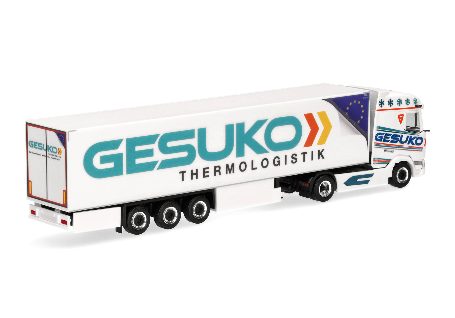 Lastwagen, Sattelzug, Thermologistik, weißer Anhänger, große Grafik