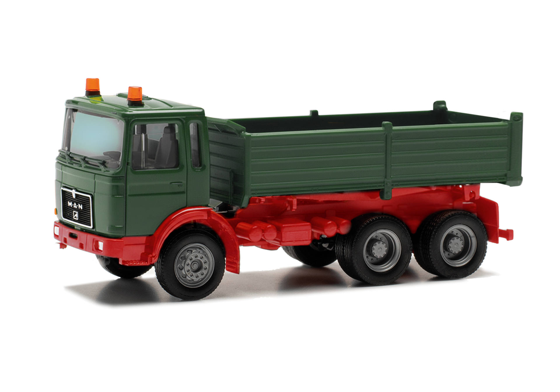 Herpa Basic: MAN F8 Kipp-LKW 3achs, grün/rot