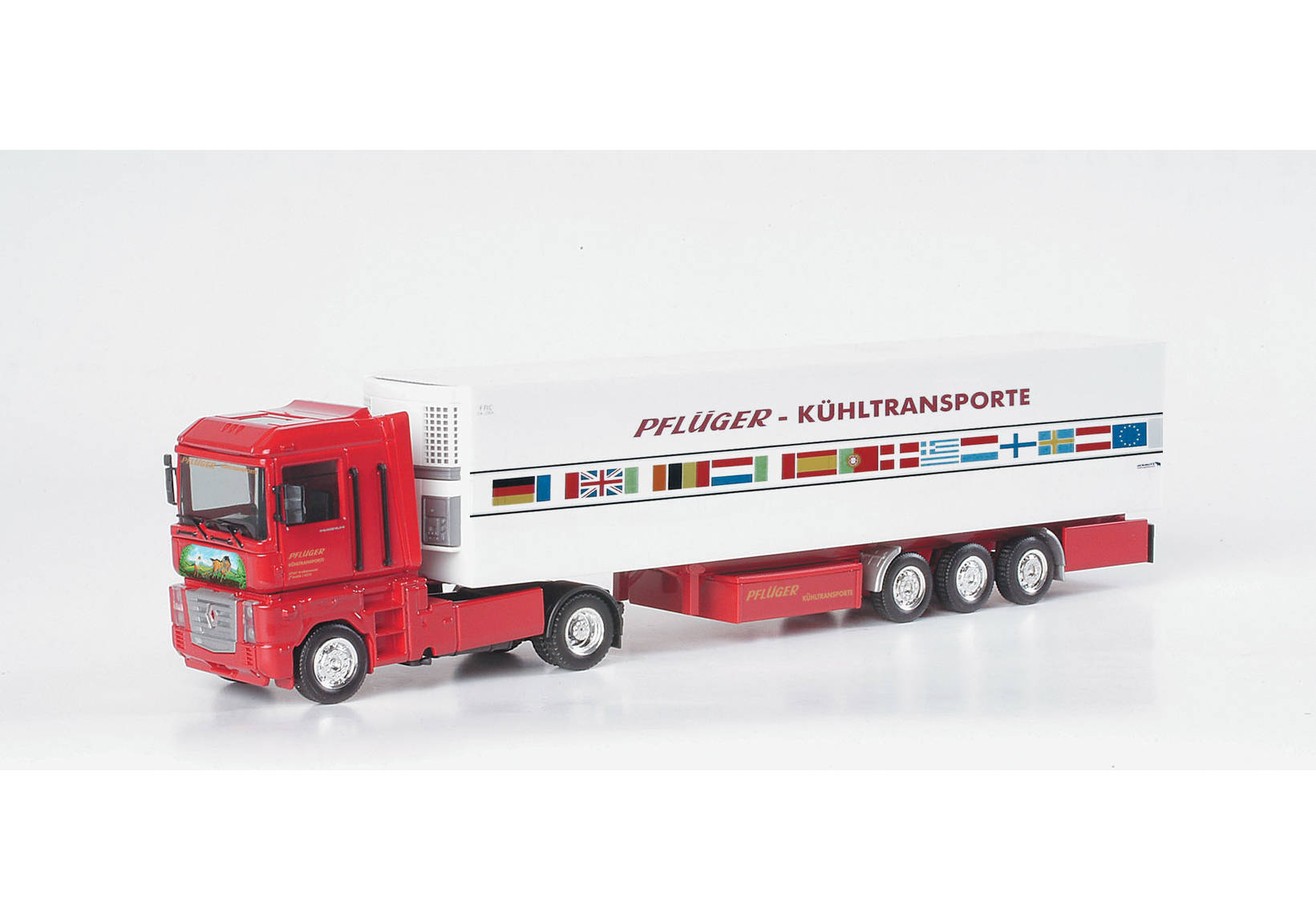 Renault Magnum refrigerated box semitrailer "Pflueger"