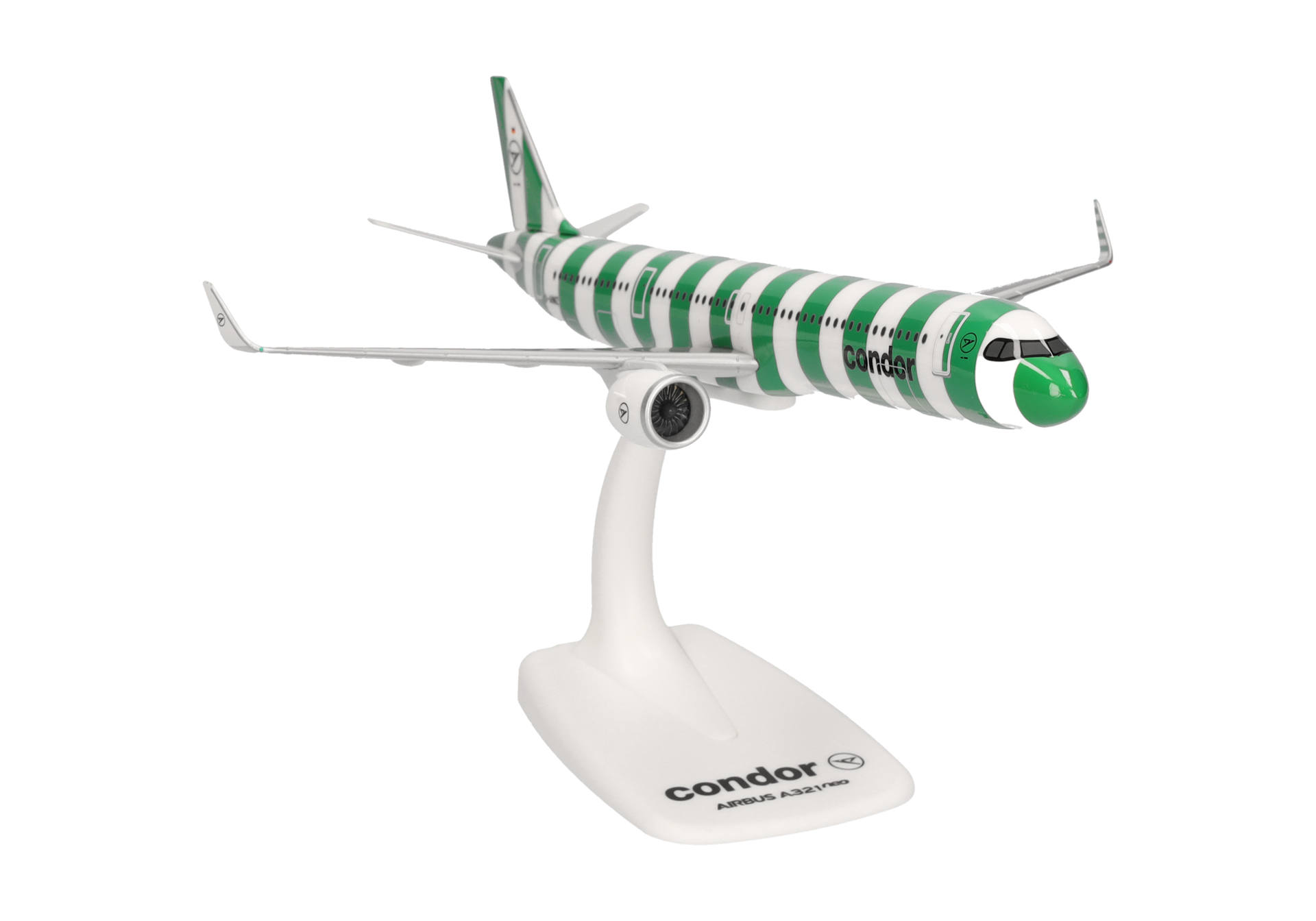 airplane model, scale model, -green and white, stand display, Concord logo, aircraft model, model airplane, green white stripes, jet engine, display stand