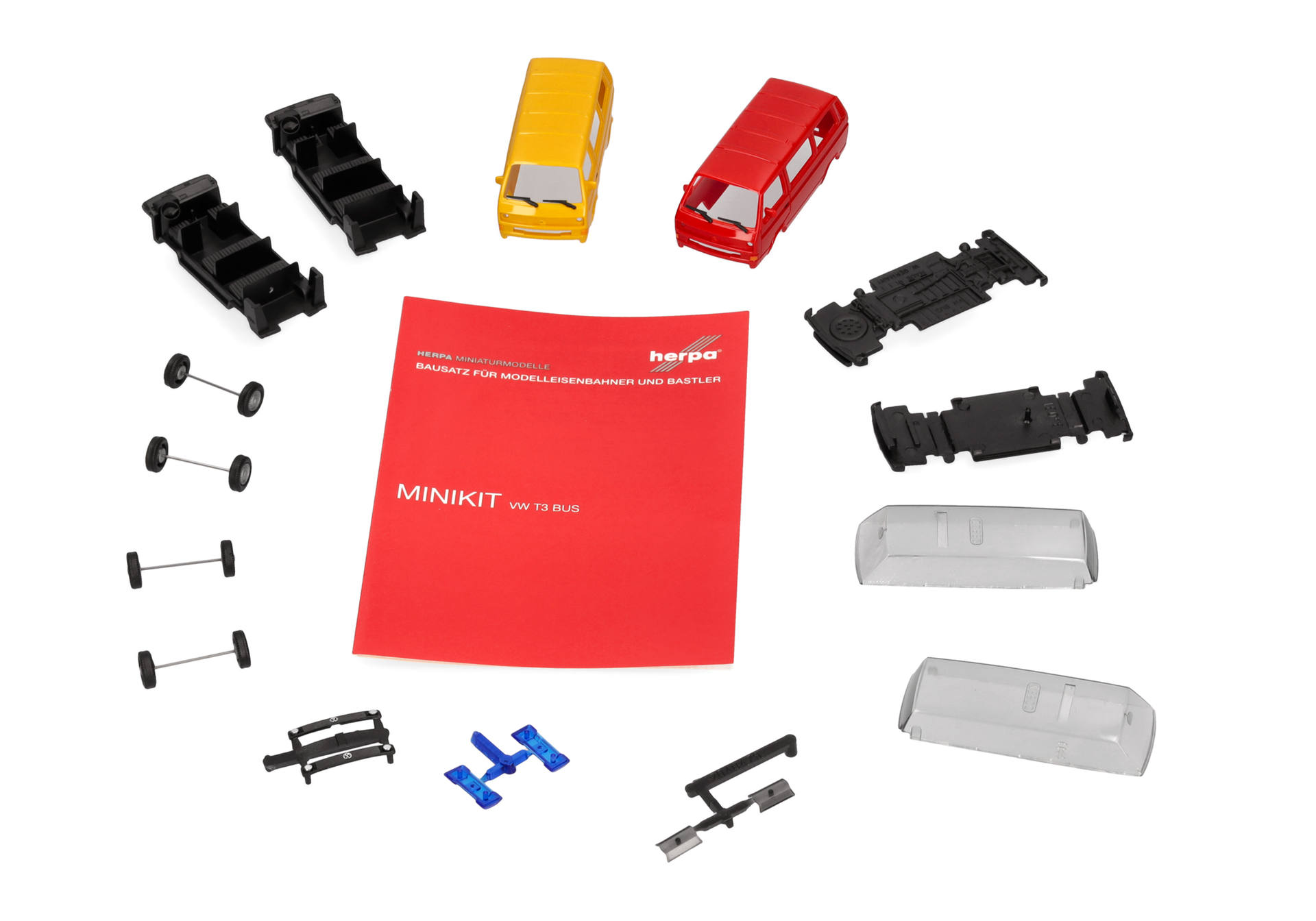 Herpa MiniKit: Volkswagen (VW) T3 Bus ginstergelb und feuerrot, 2 Stück