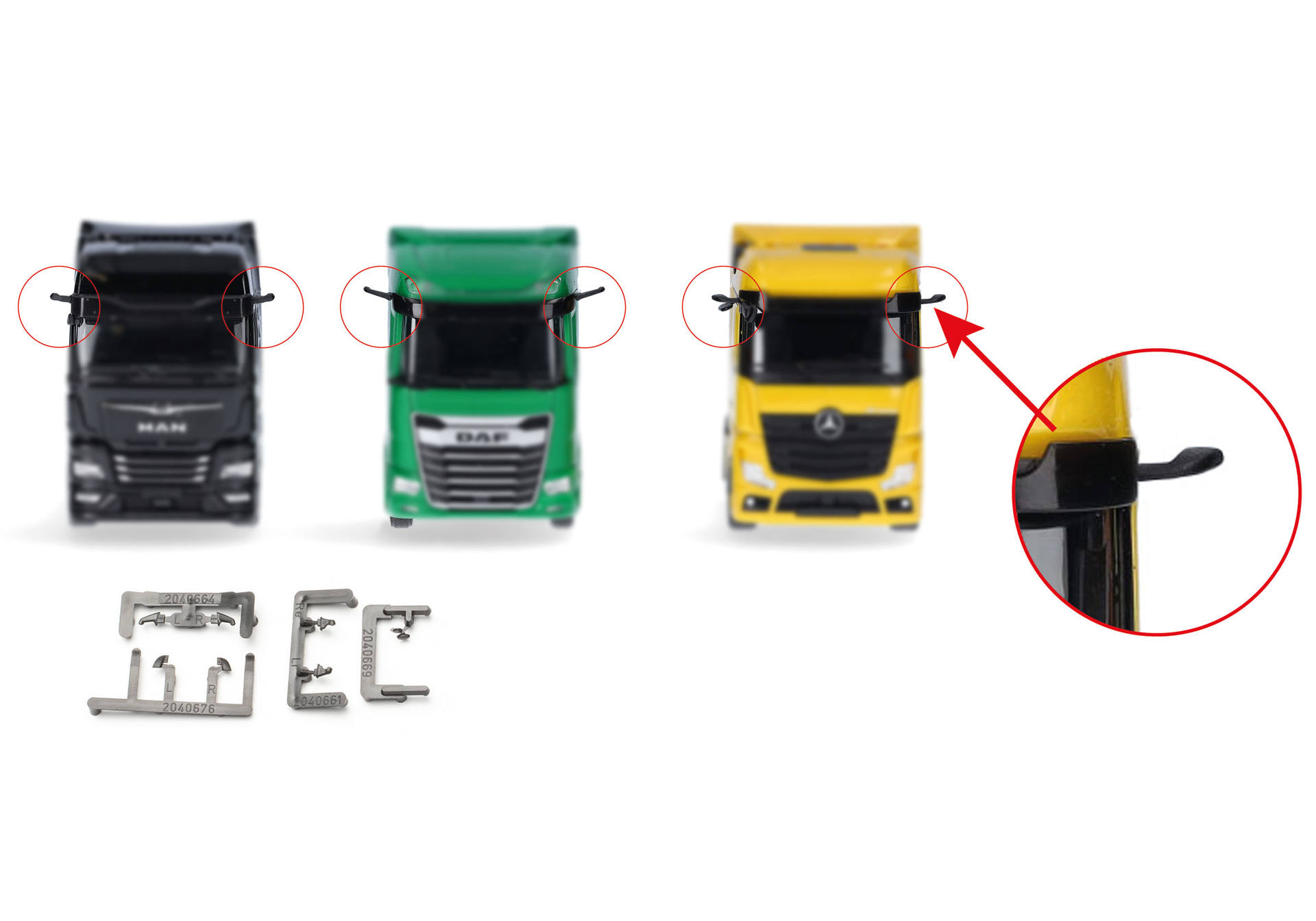 Accessory mirror cameras for Mercedes-Benz Actros L, MAN TGX, DAF XG/XG+ (each 5 pieces)