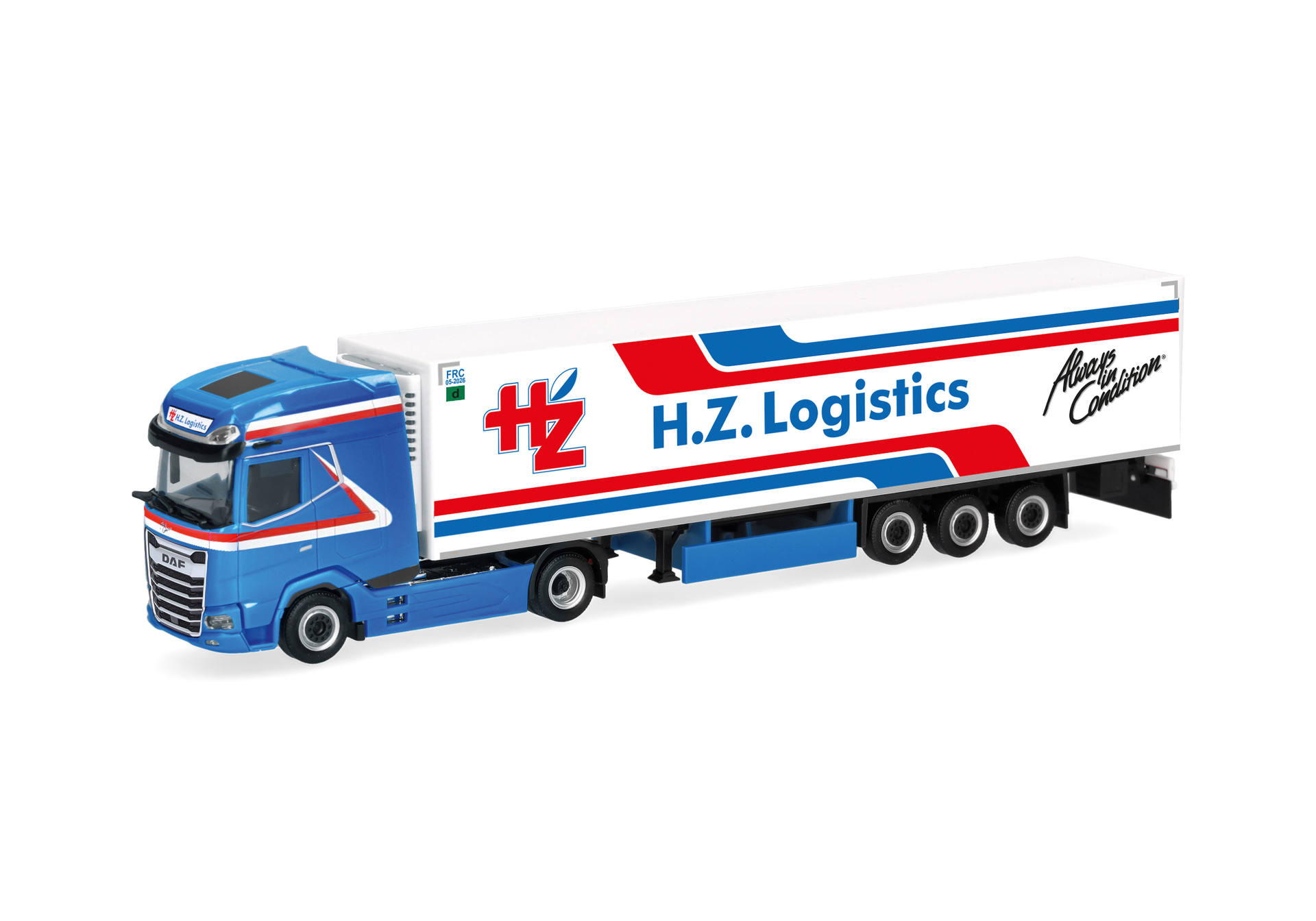 truck, tractor-trailer, toy, blue, logoed