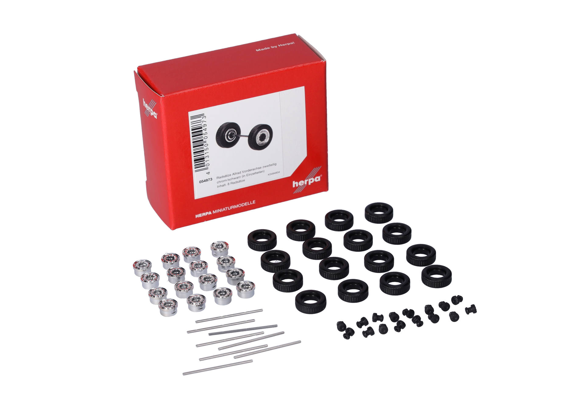 Zubehör: Radsätze Allrad Vorderachse zweiteilig, chrom/schwarz (8 Radsätze in Einzelteilen)