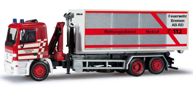 Mercedes-Benz Actros M roll-off container truck with crane "Bremen fire department"