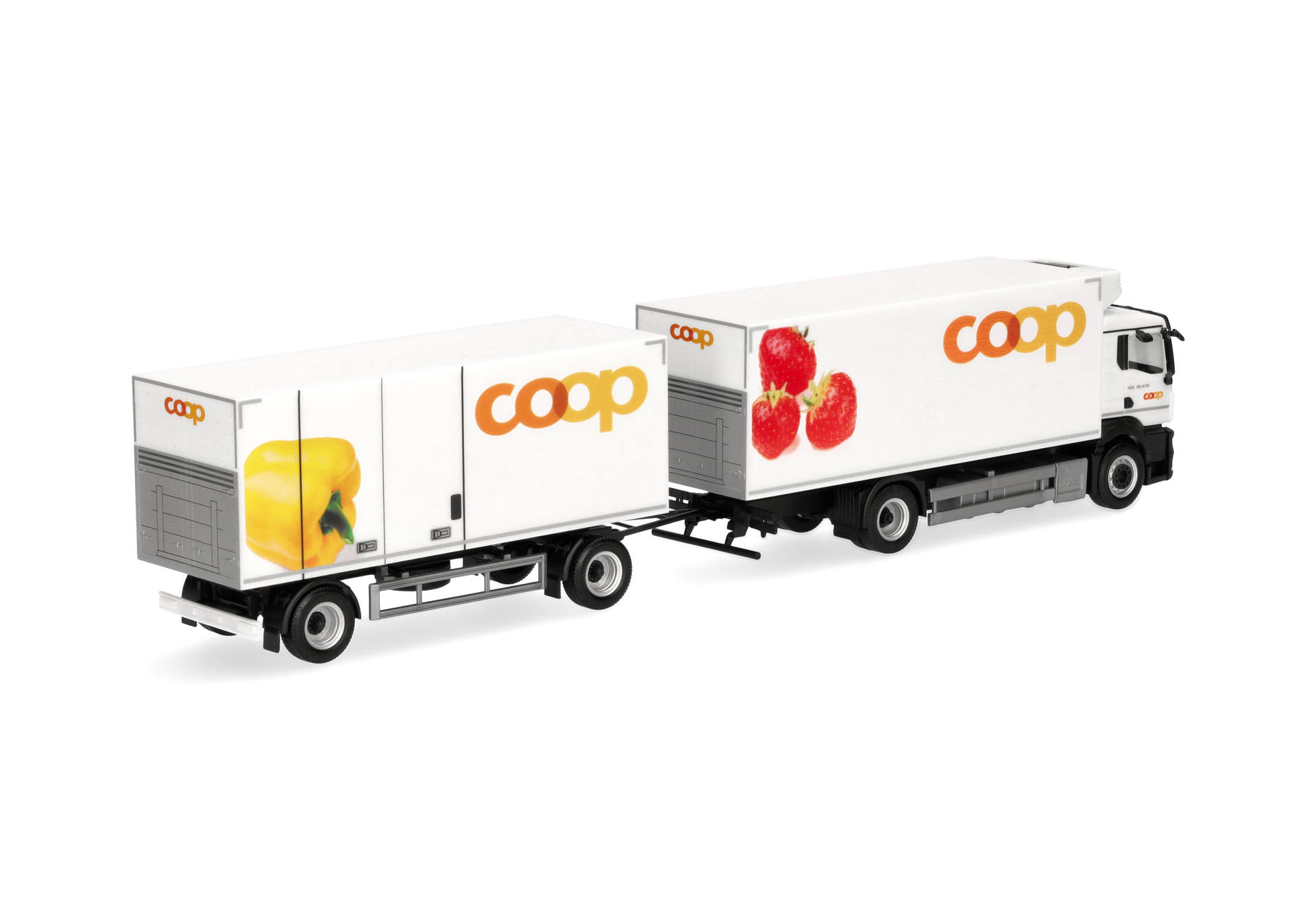 truck trailer, refrigerated trailer, fruit graphics, white cargo truck, logo decals