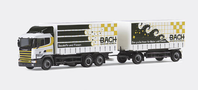 Scania 124 interchangeable curtain canvas trailer “Bach“