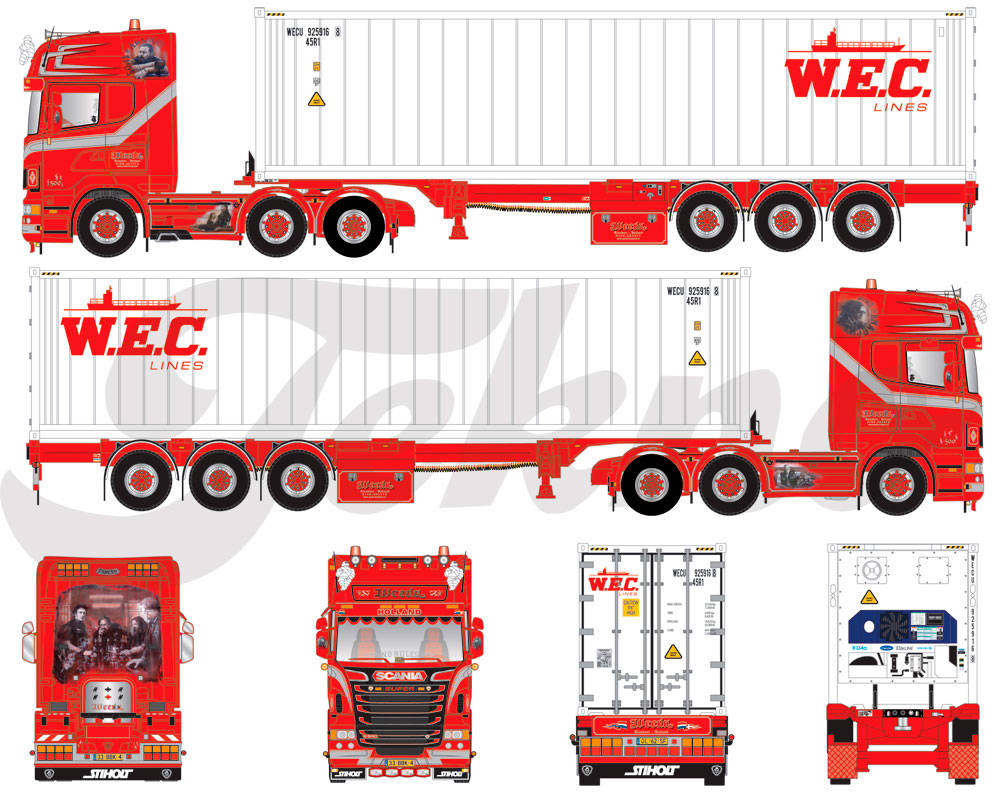 Scania R TL with D-tec flexitrailer and 40ft refrigerated container semitrailer "Weeda"