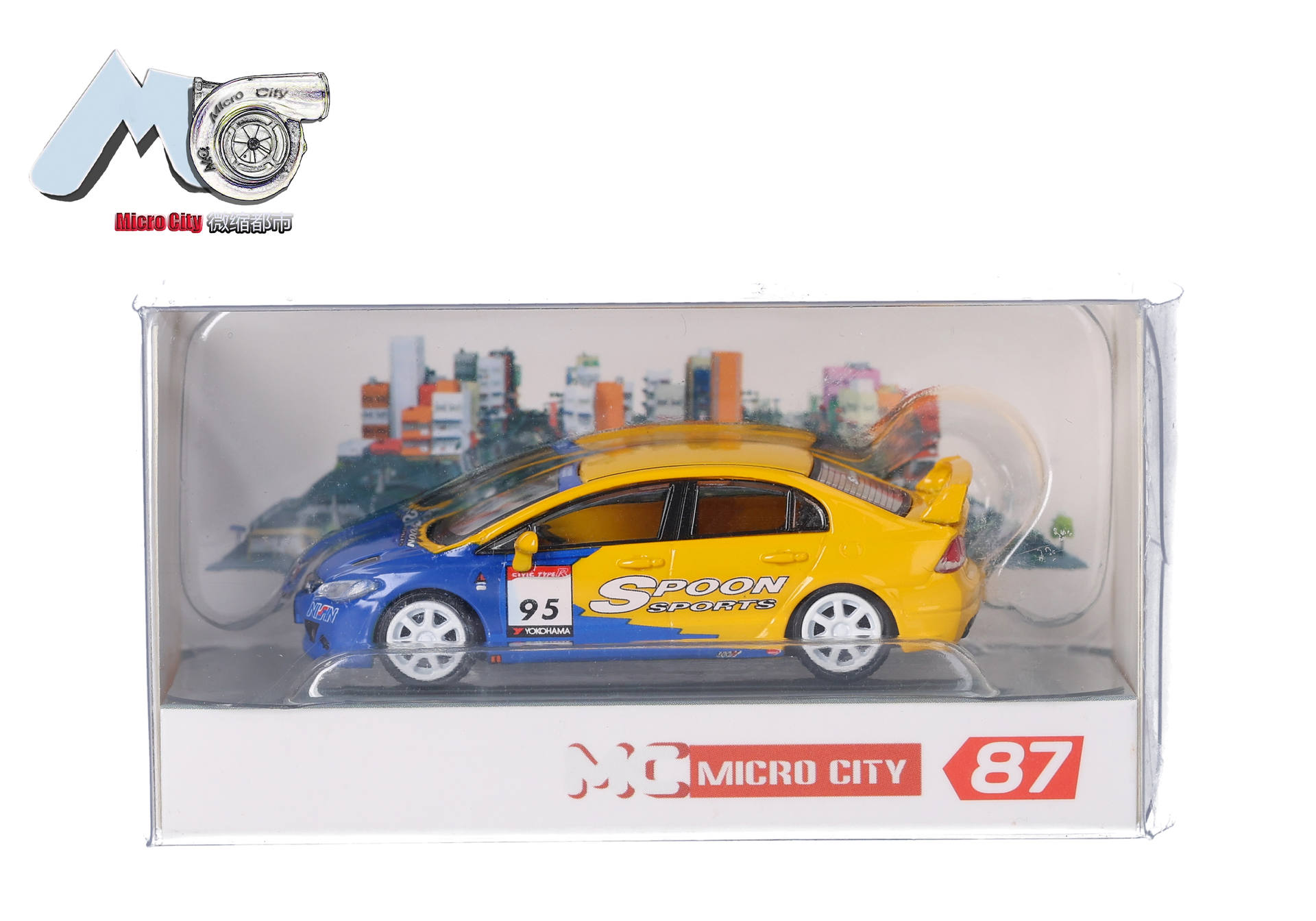 model car, die-cast, yellow blue, racing car, SPOON SPORTS