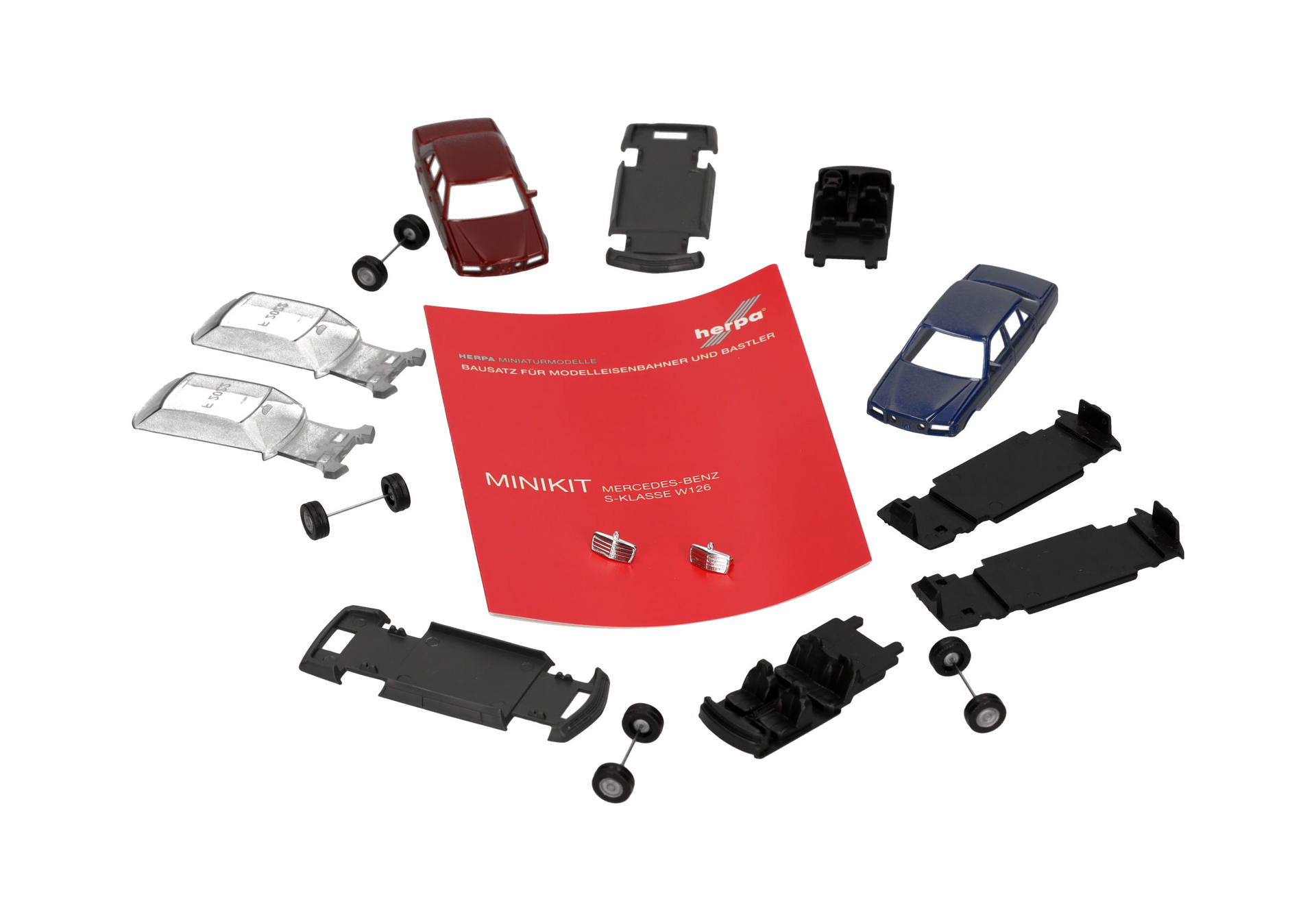 Herpa MiniKit: Mercedes-Benz S-class (W126), saphire blue and wine red, 2 pieces
