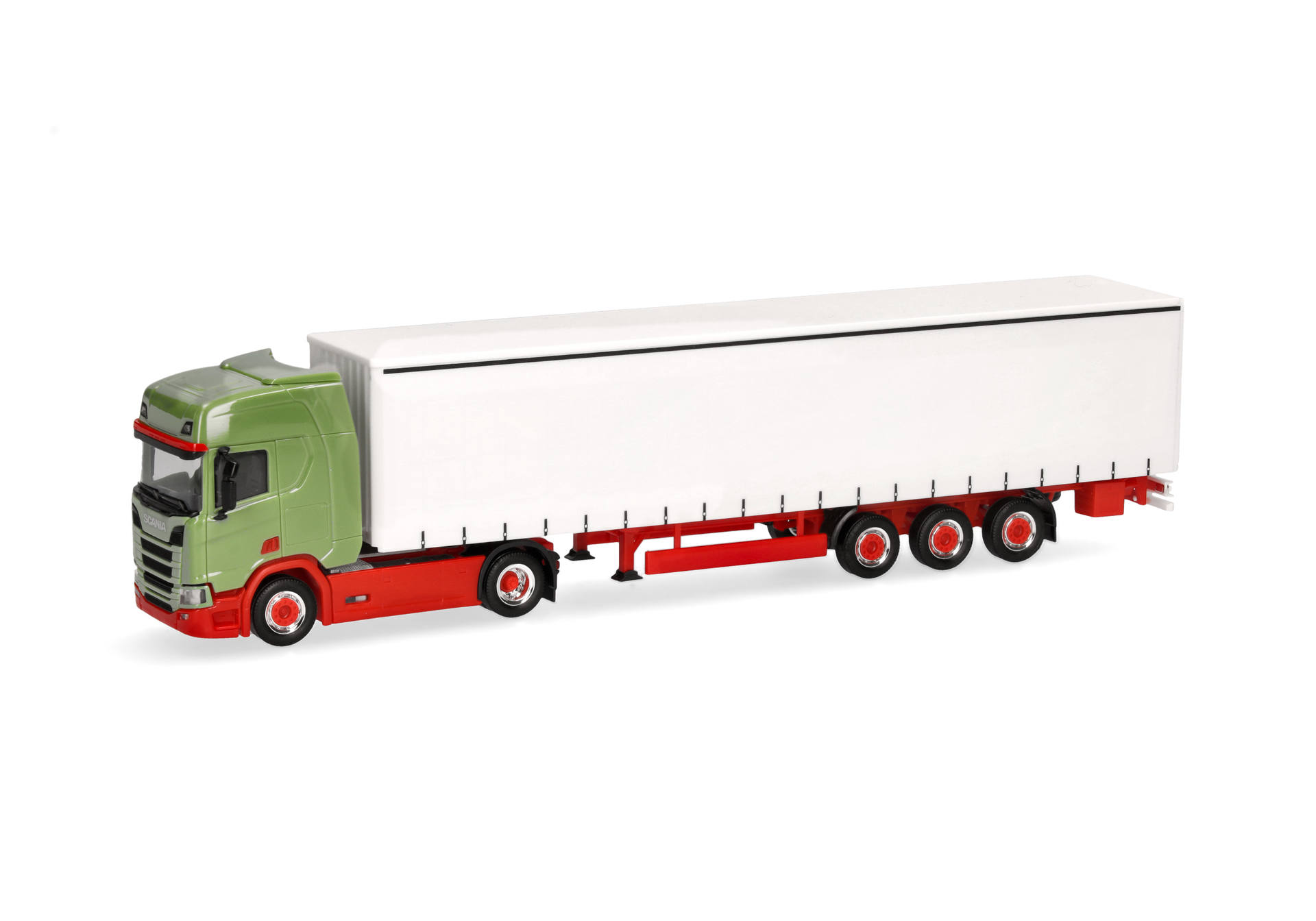 Scania CR 20 HD curtain canvas semitrailer truck, reseda green