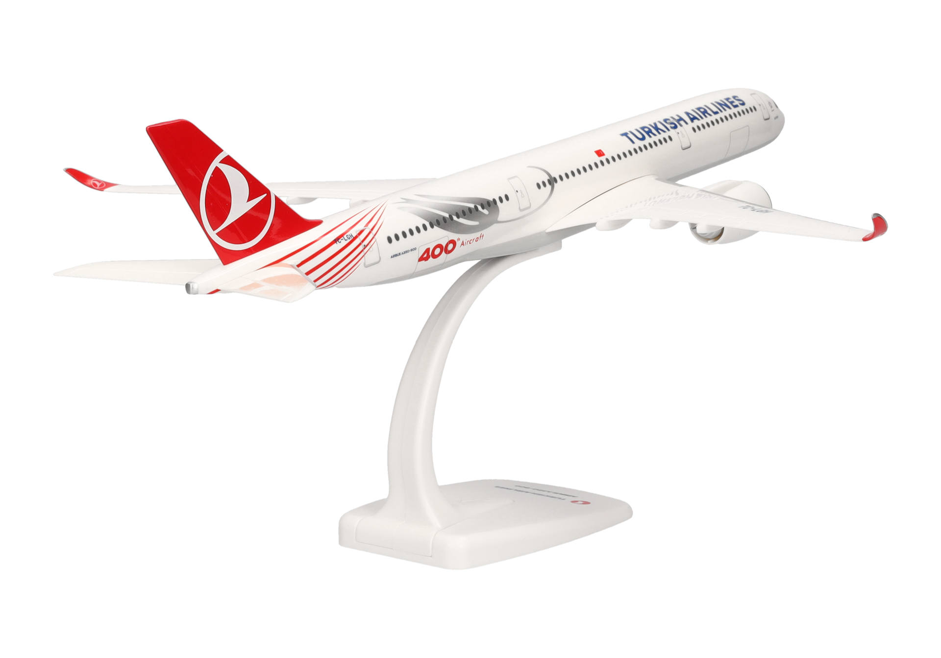 model airplane, airplane toy, Turkish Airlines, red tail, white stand, airplane, model, aircraft, desk stand, turkish airlines