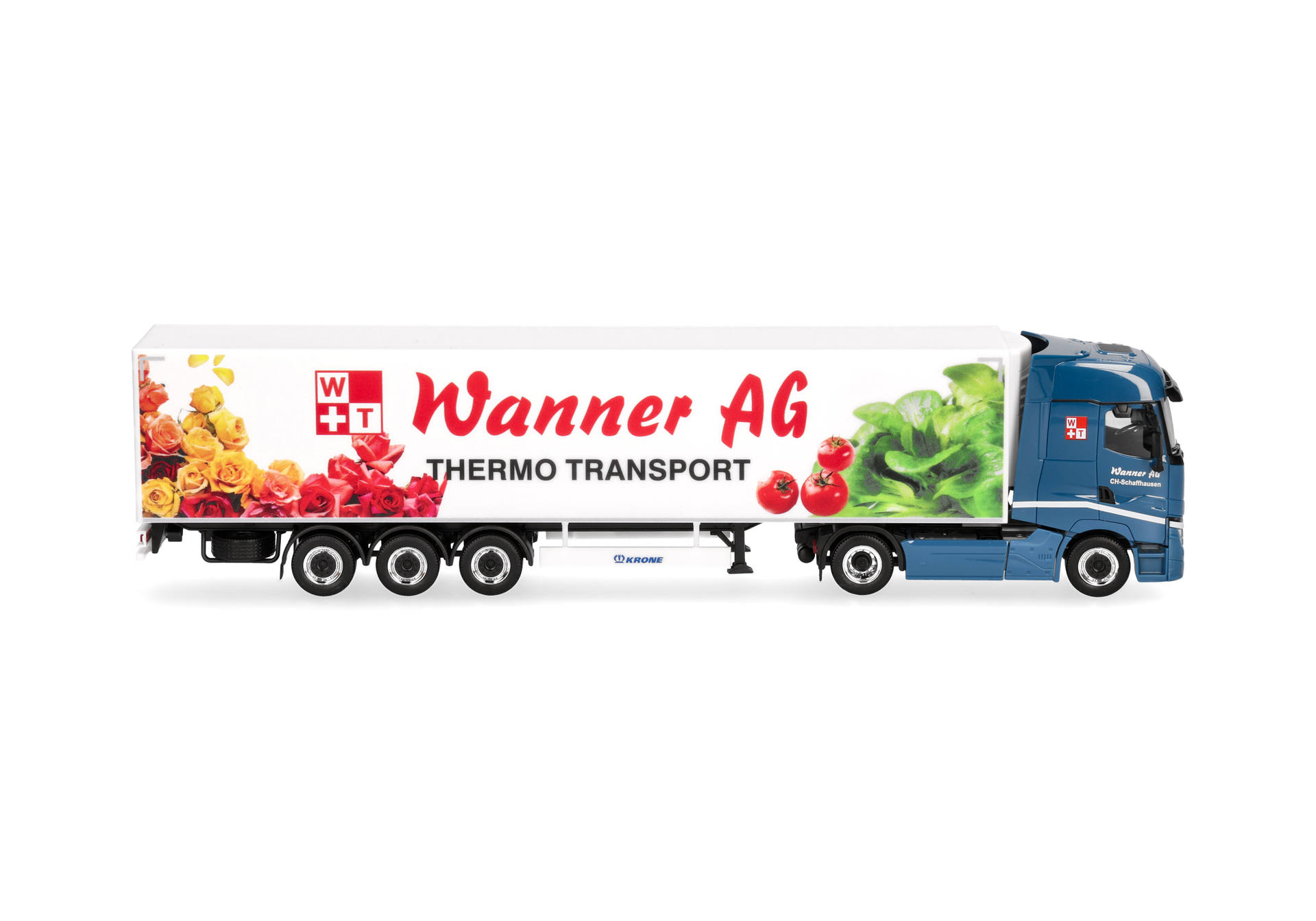 truck, trailer, thermo transport, flower print, red tomatoes