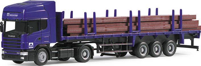Scania TL flatbed semitrailer with lumber "Hochtief"