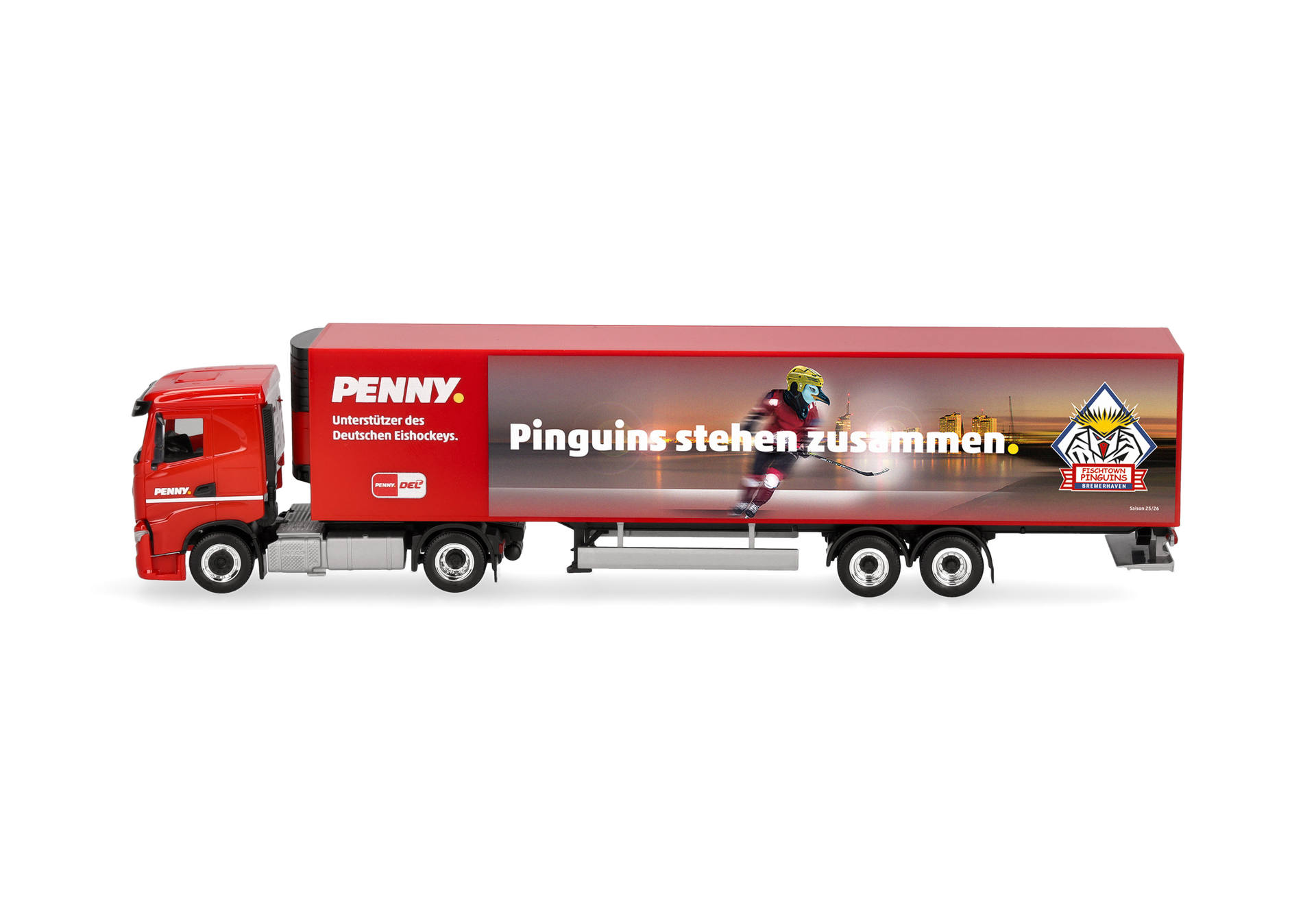 toy truck, red truck, trailer, graphic wrap, ice hockey sponsor, toy truck, red truck, trailer, graphic decal, ice hockey sponsorship