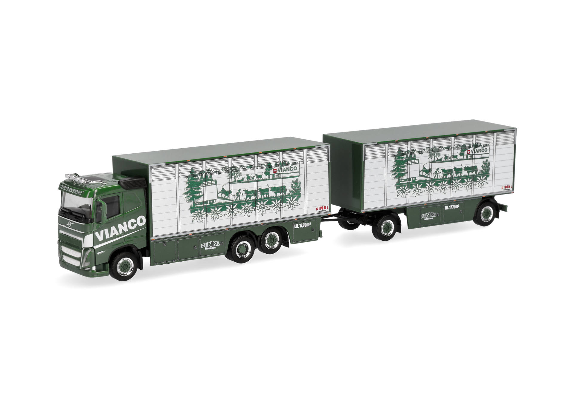 truck, model truck, trailer, green truck, diagonal trailer