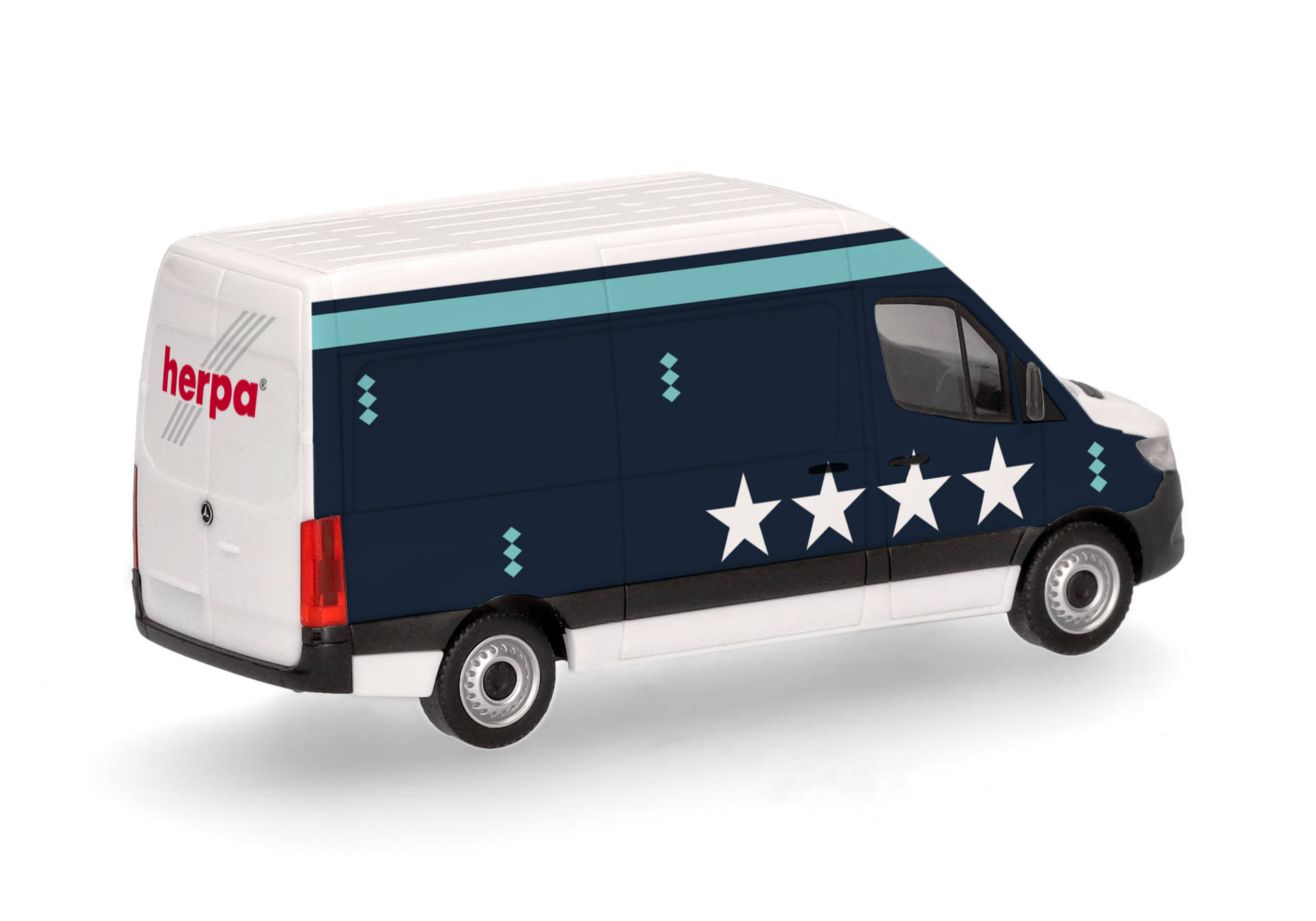 Transporter, Model van, Blauer Van, Weiße Akzente, Sterne Muster