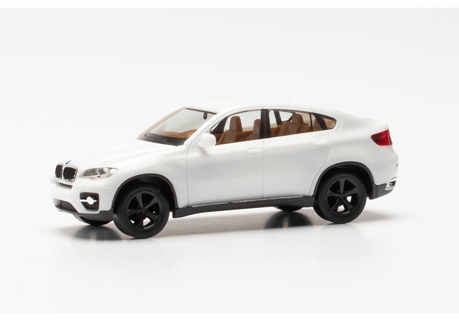 toy car, white car, SUV, black wheels, brown interior