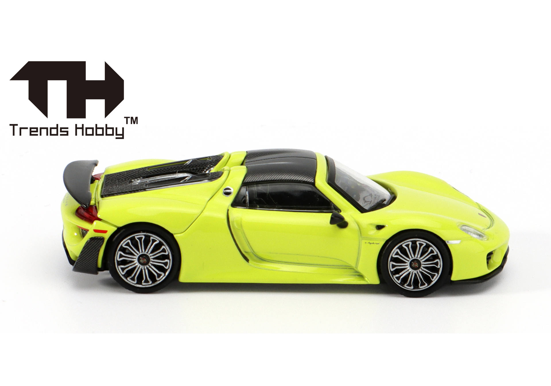 toy car, die-cast, sports car, yellow, carbon fiber roof