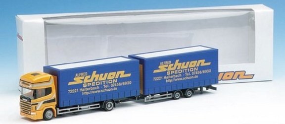 Scania 144 TL Jumbogardinenplanen-Tandem hanger train 2A/2A