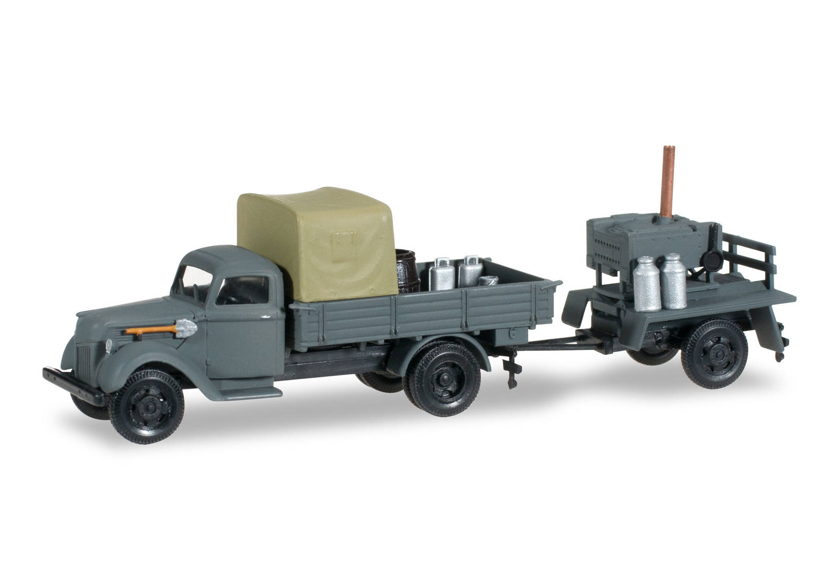 Ford G 917 T platform truck with lumber and trailer with field kitchen