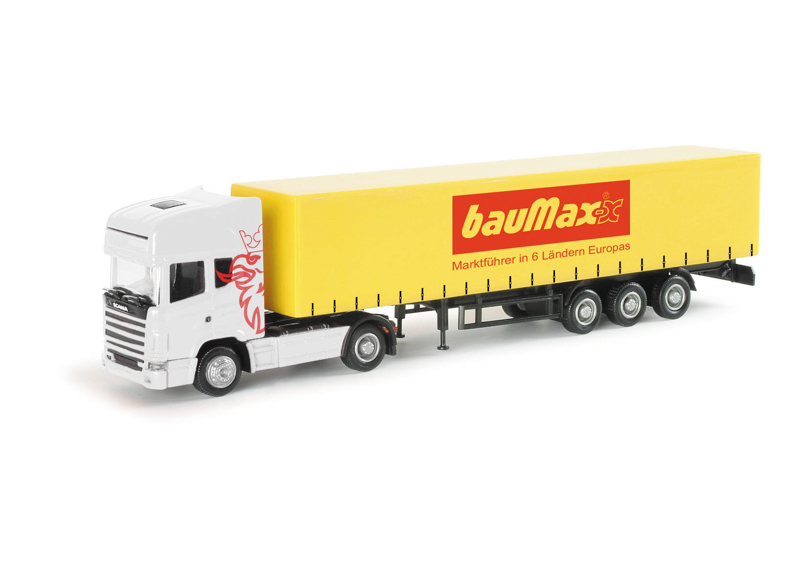 Scania TL Gardinenplanen-Sattelzug "Baumax"