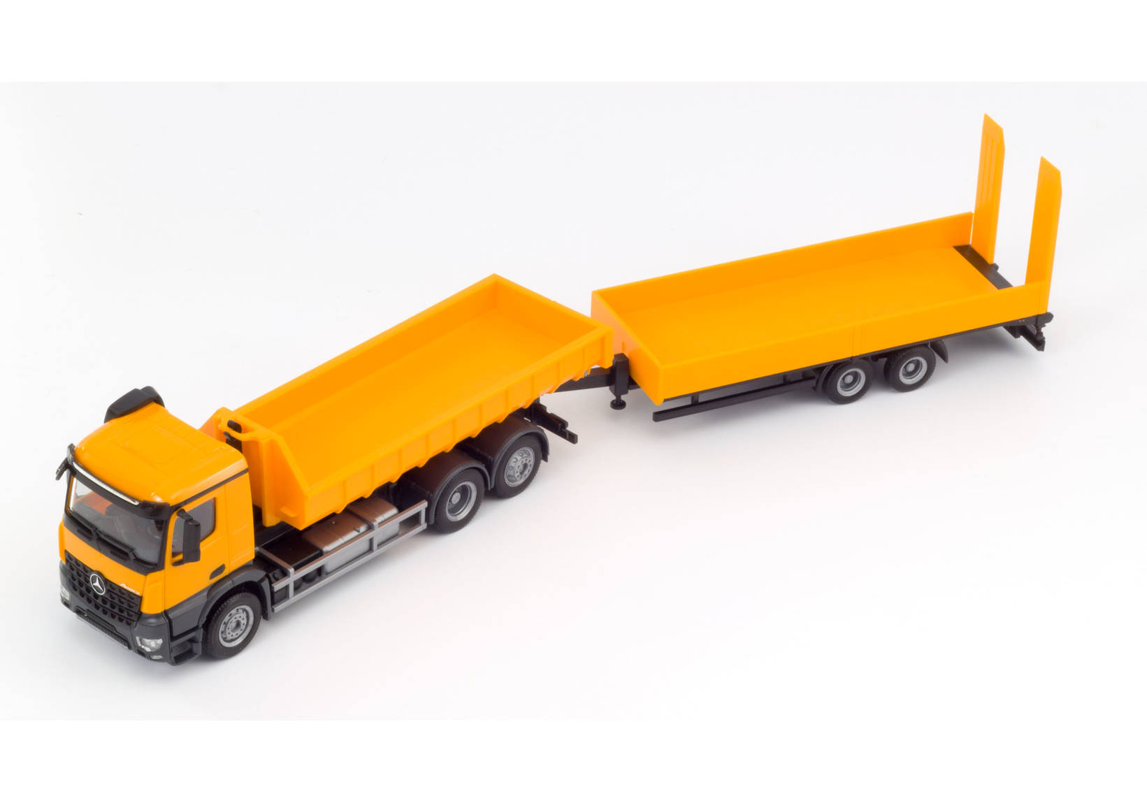 Mercedes-Benz Arocs M roll off truck with deep loading trailer with ramps