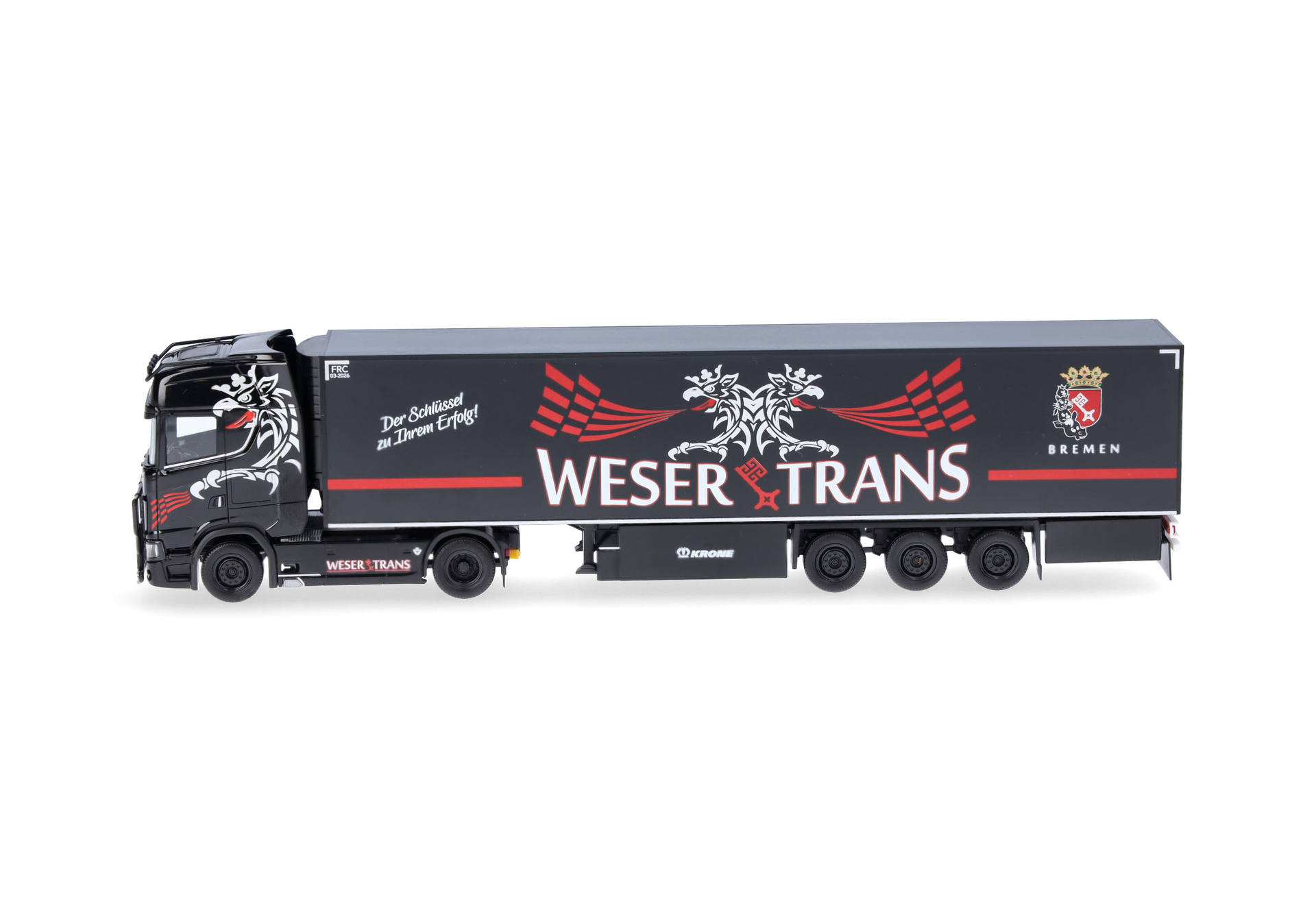 Scania CS20 HD refrigerated box semitrailer truck "Weser-Trans Bremen" (Bremen)