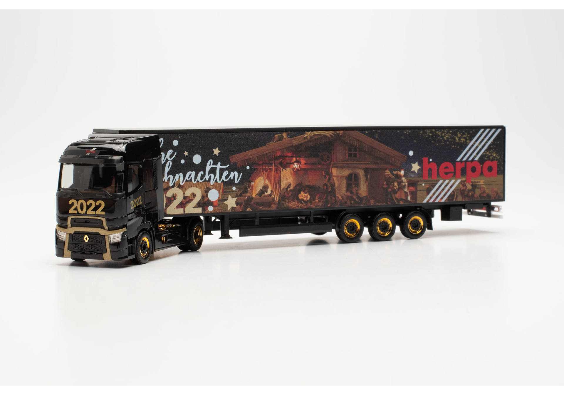 Renault T facelift 15-meter box semitrailer Herpa Christmas truck 2022