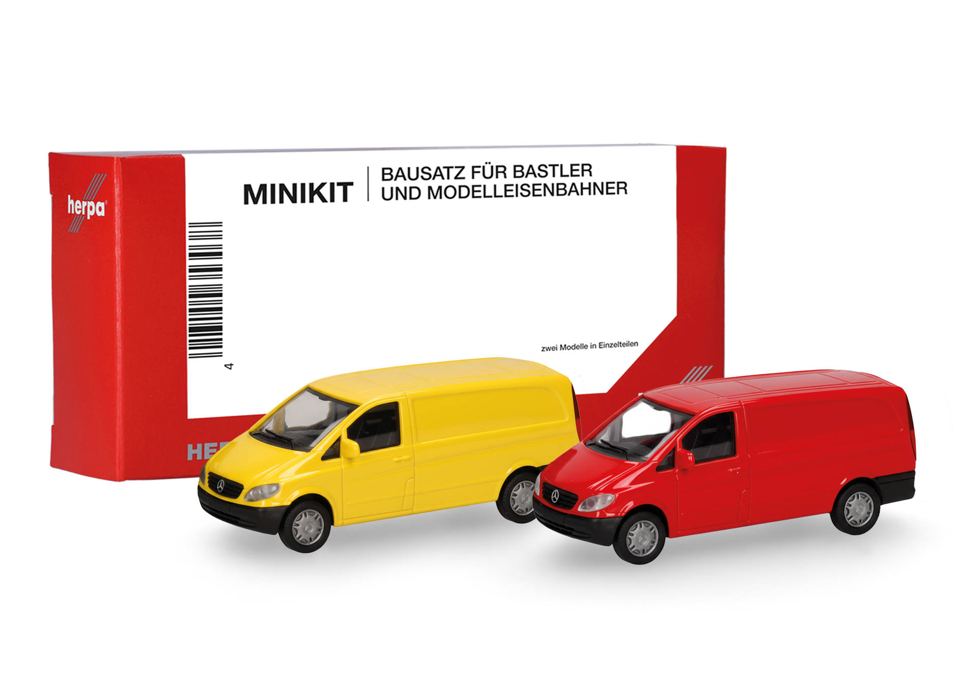 Herpa MiniKit: Mercedes-Benz Vito transporter, broom yellow/red
