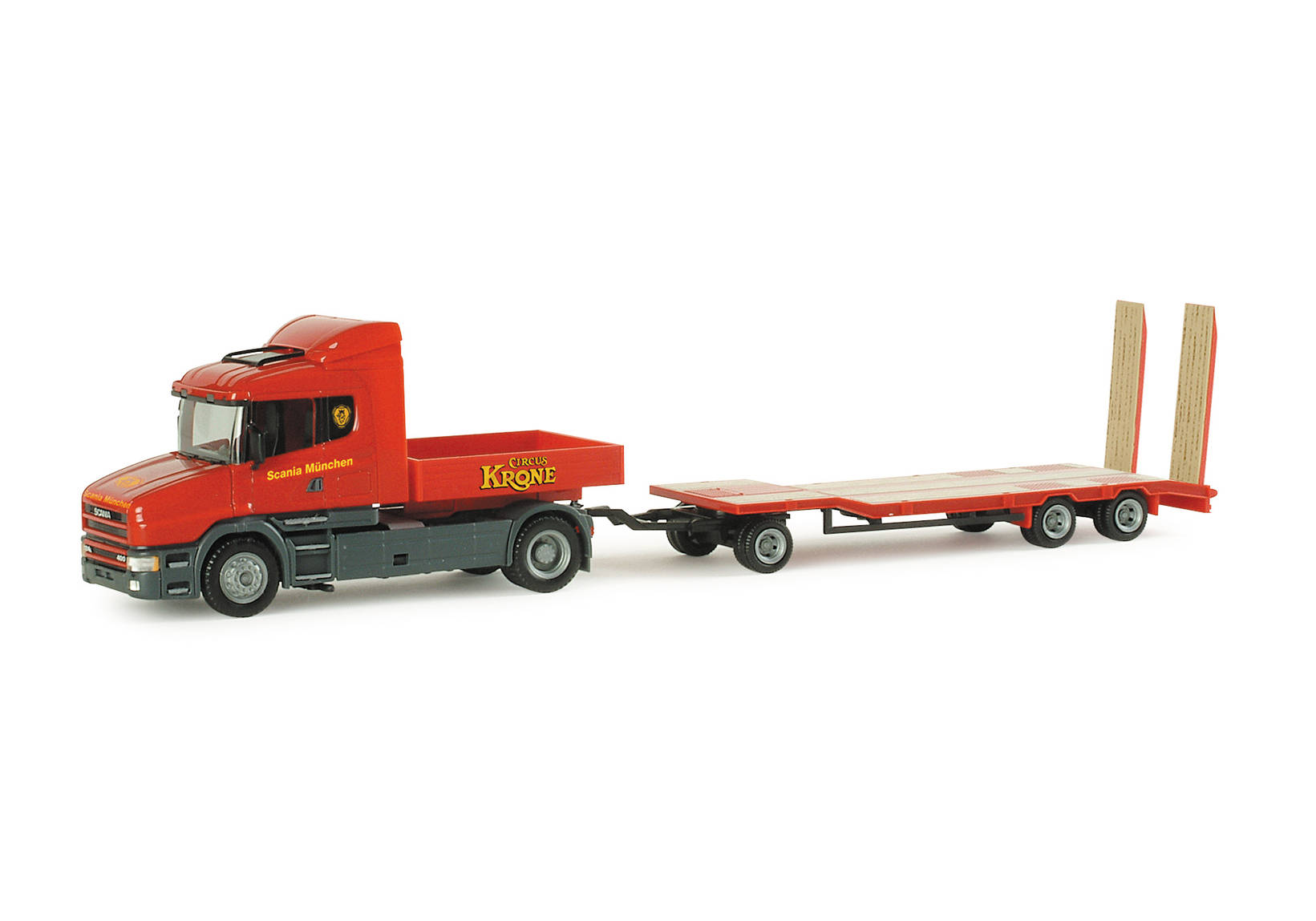 Scania conventional rigid tractor with TU3 trailer "Circus Krone"
