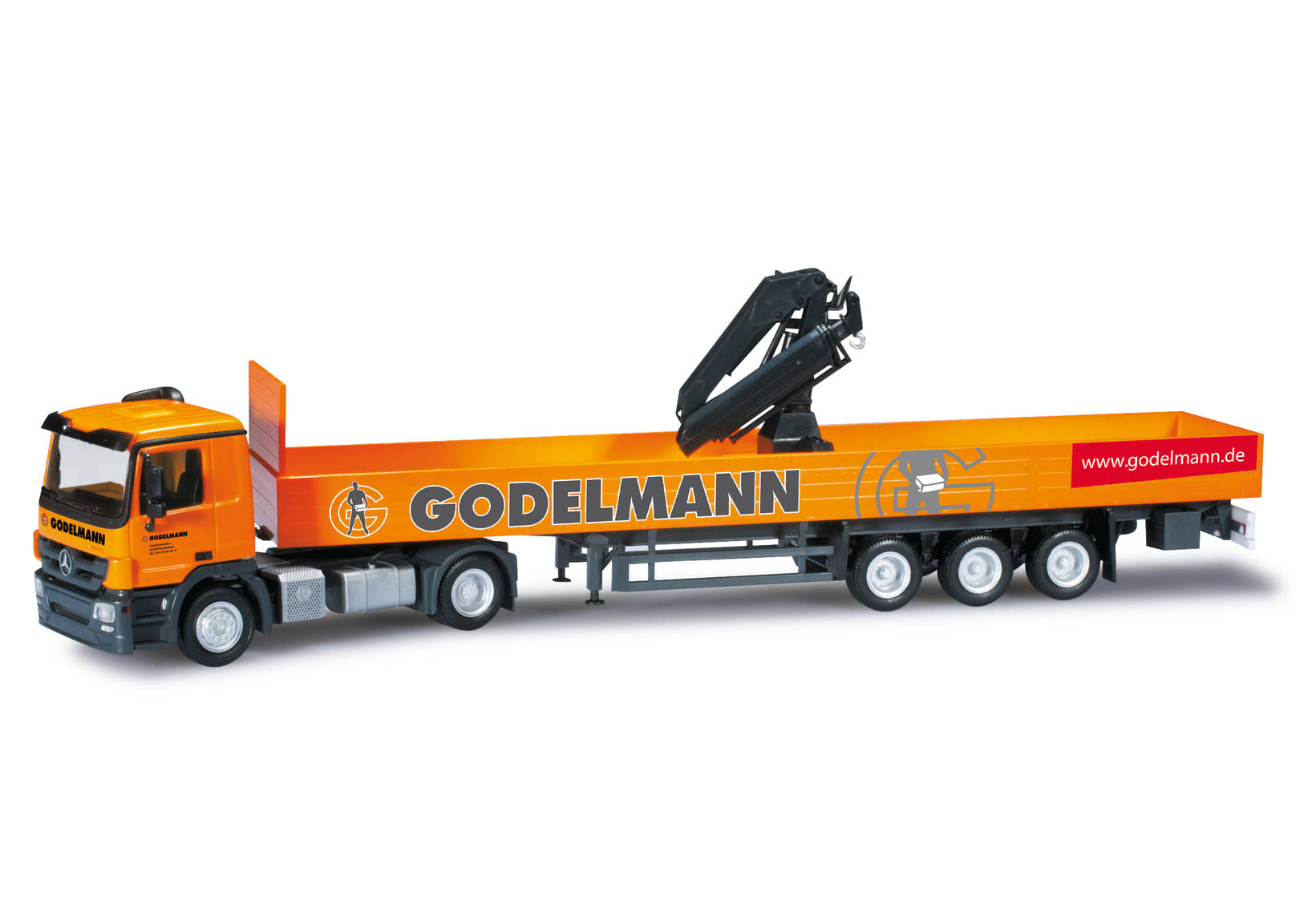 Mercedes-Benz Actros M Pritschen-Sattelzug mit Kran "Godelmann"