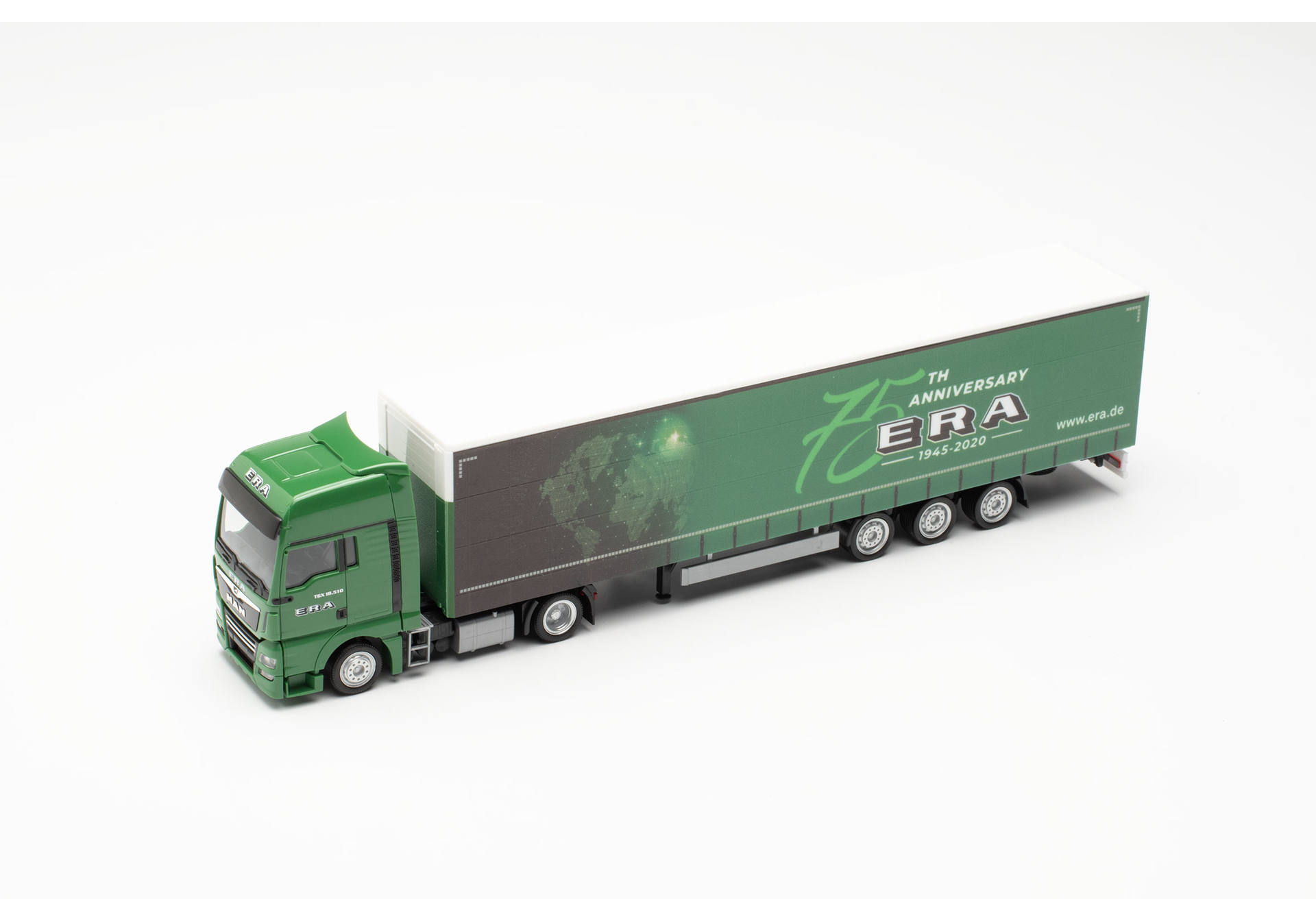 MAN TGX XXL Jumbo curtain canvas semitrailer truck „75 years ERA“ 