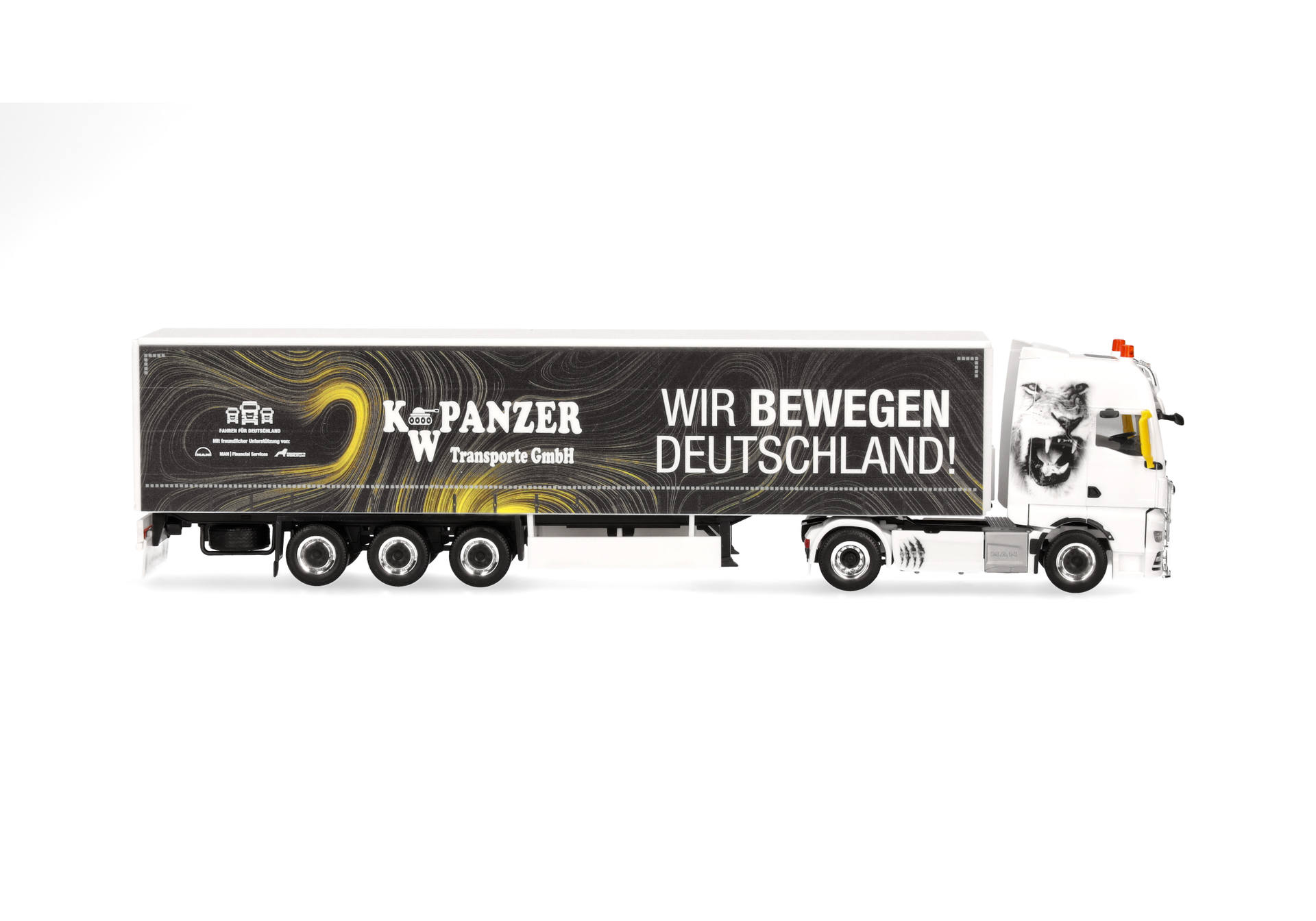 MAN TGX GX curtain canvas semitrailer truck "K.W. Panzer / Wir bewegen Deutschland"