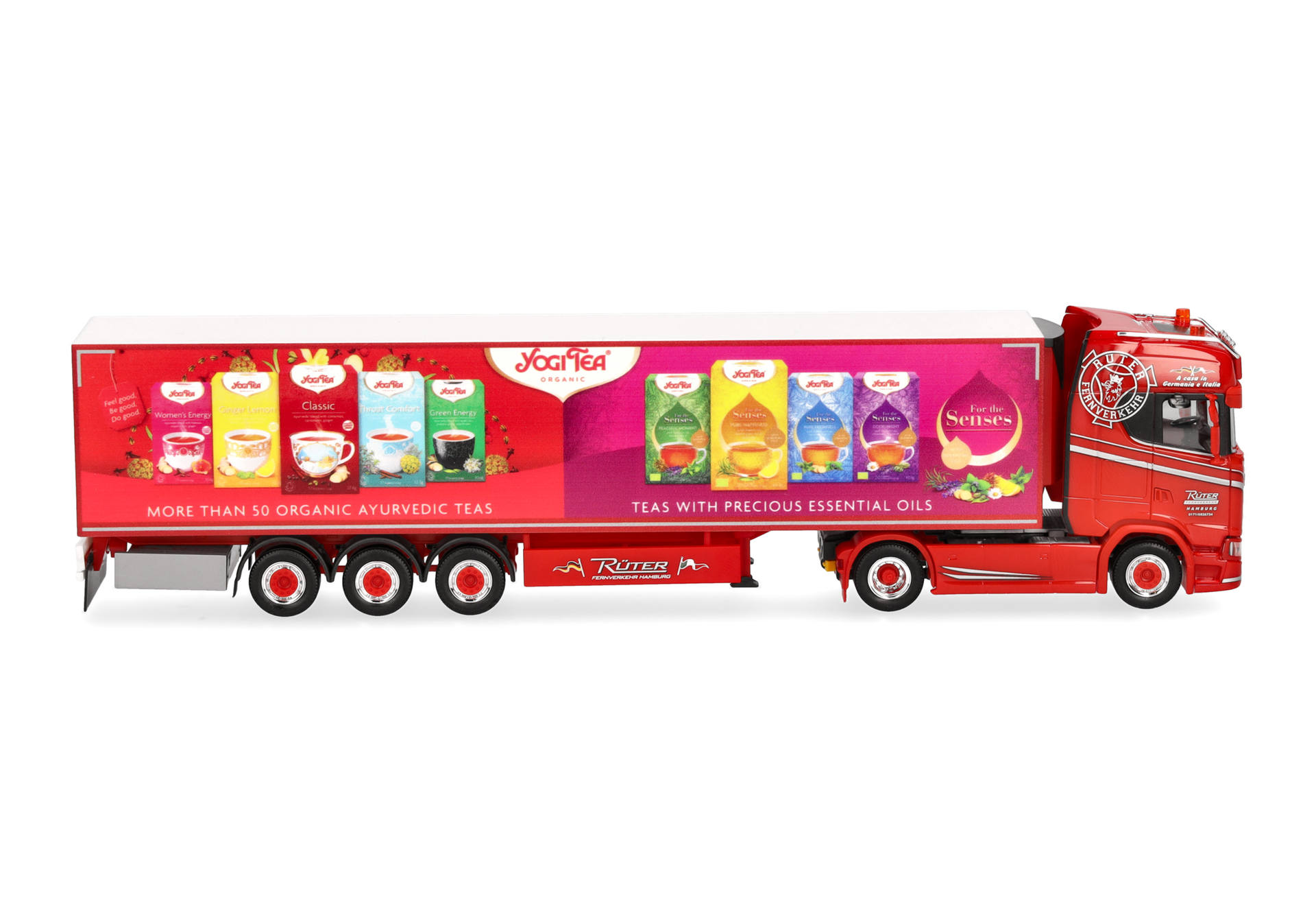 truck, trailer, advertising, red, graphics, large truck, advertising trailer, red truck, tea trailer, truck decal