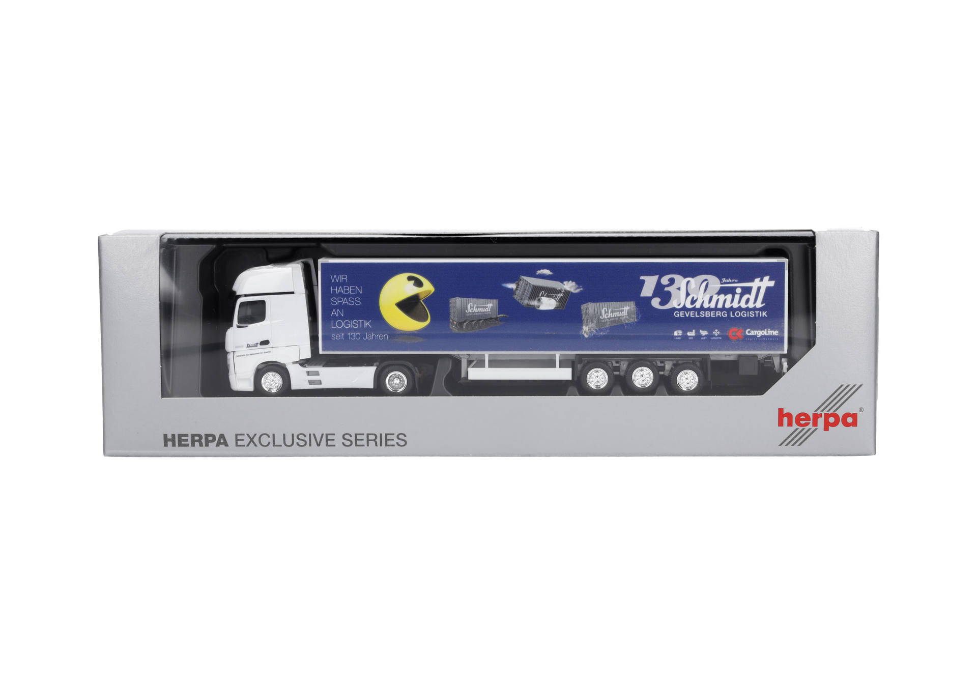 model truck, semi-trailer, blue trailer, white cab, diecast
