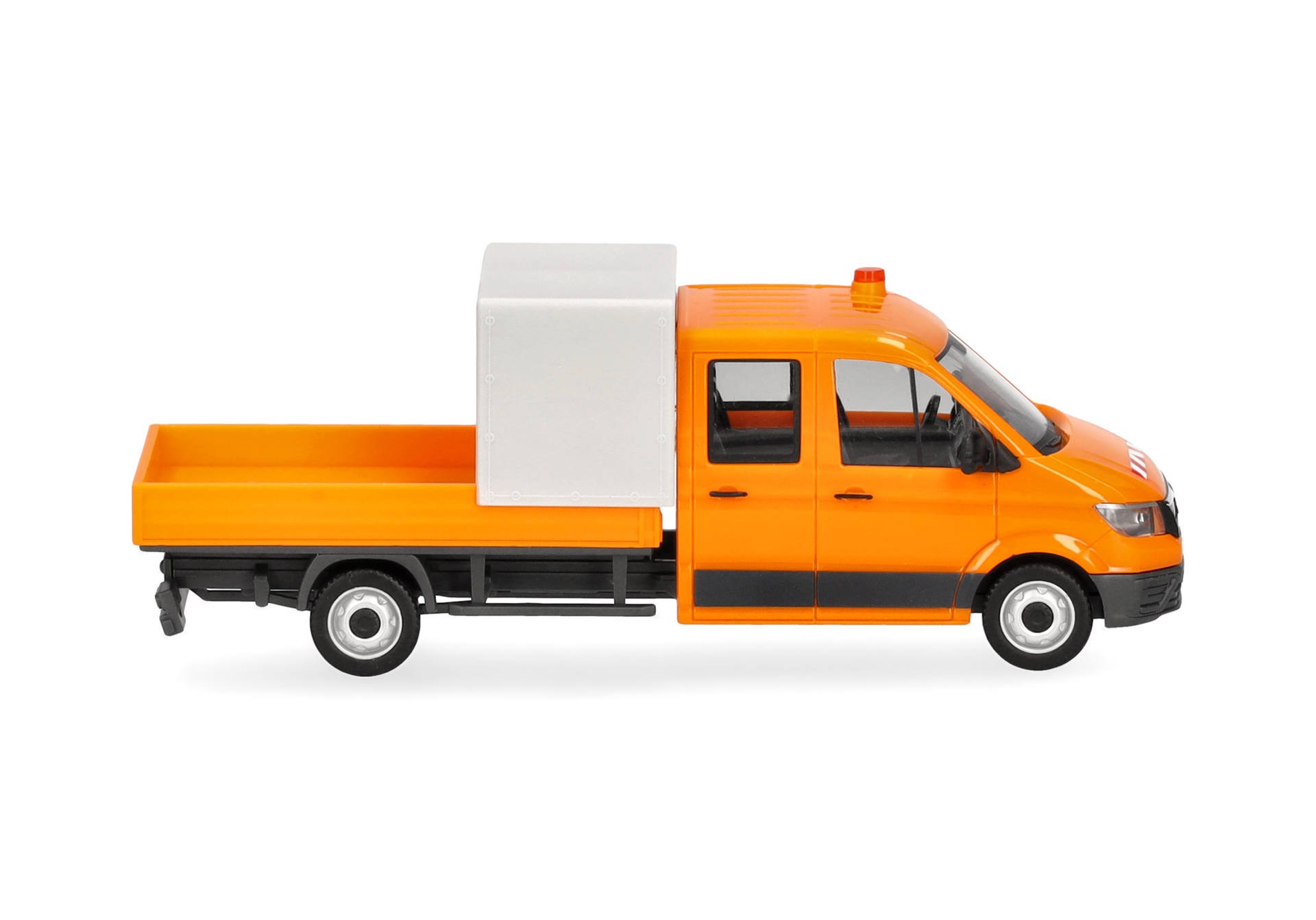 orange truck, flatbed, pickup, toy vehicle, cabinet box