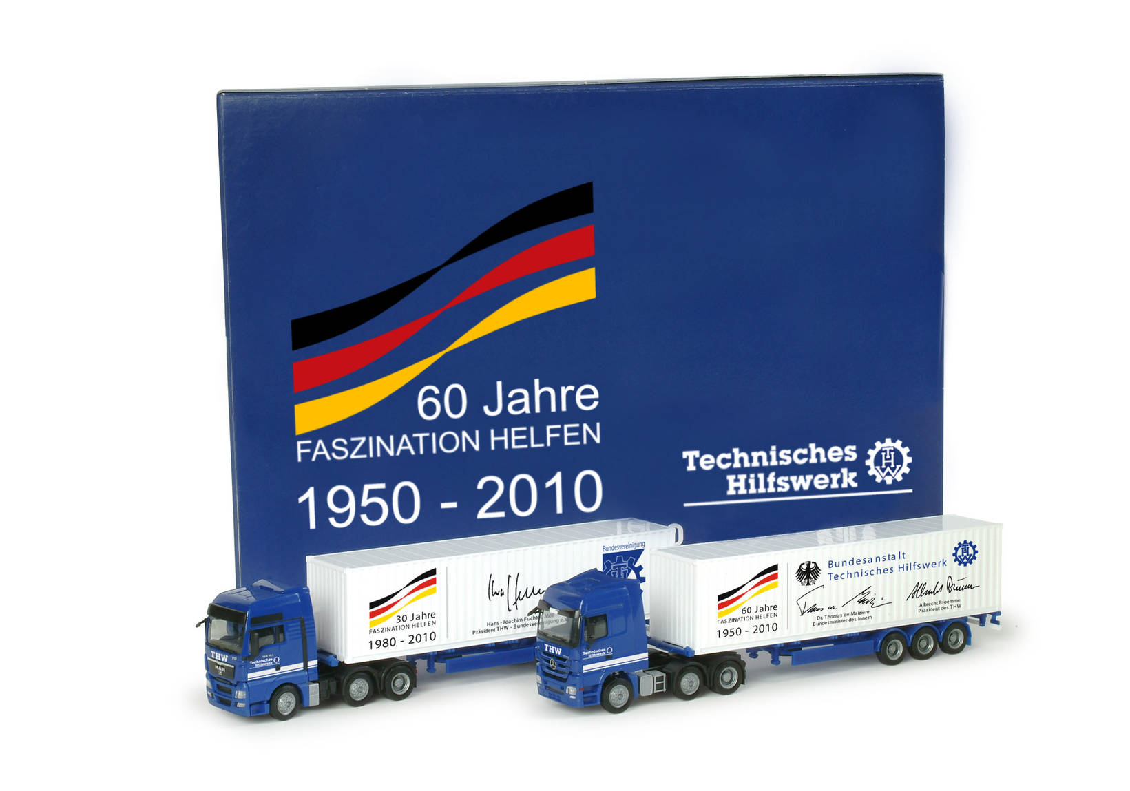 THW - german public social aid 60th anniversary set with 2 x 40 ft. container semitrailer