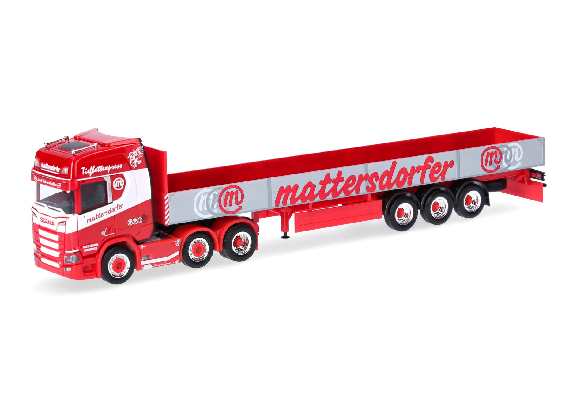Scania CR 20 HD flat-bed semitrailer"Mattersdorfer" (Austria)