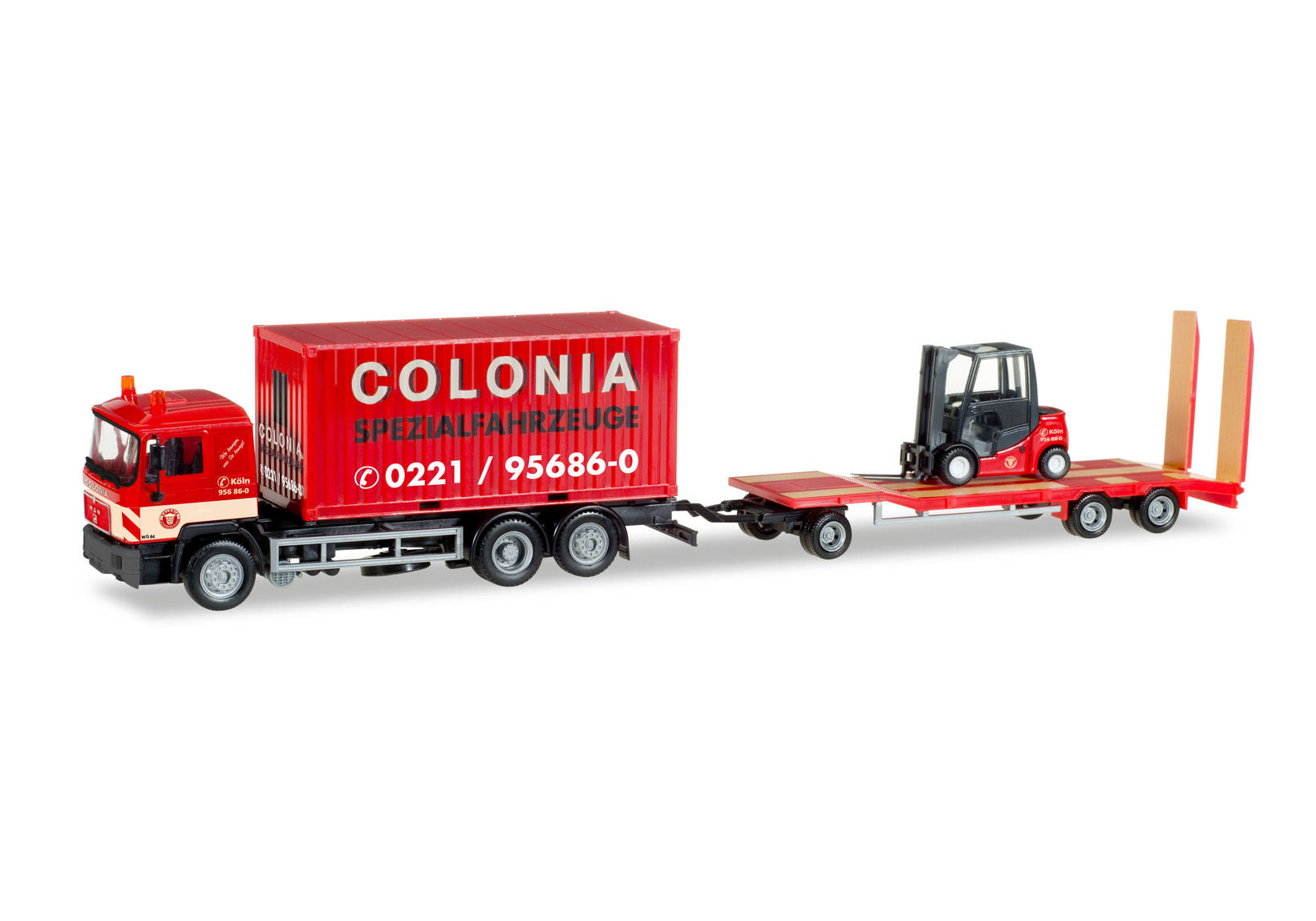 MAN F 90 Container-LKW mit Goldhofer TU3 und Gabelstapler "Colonia"